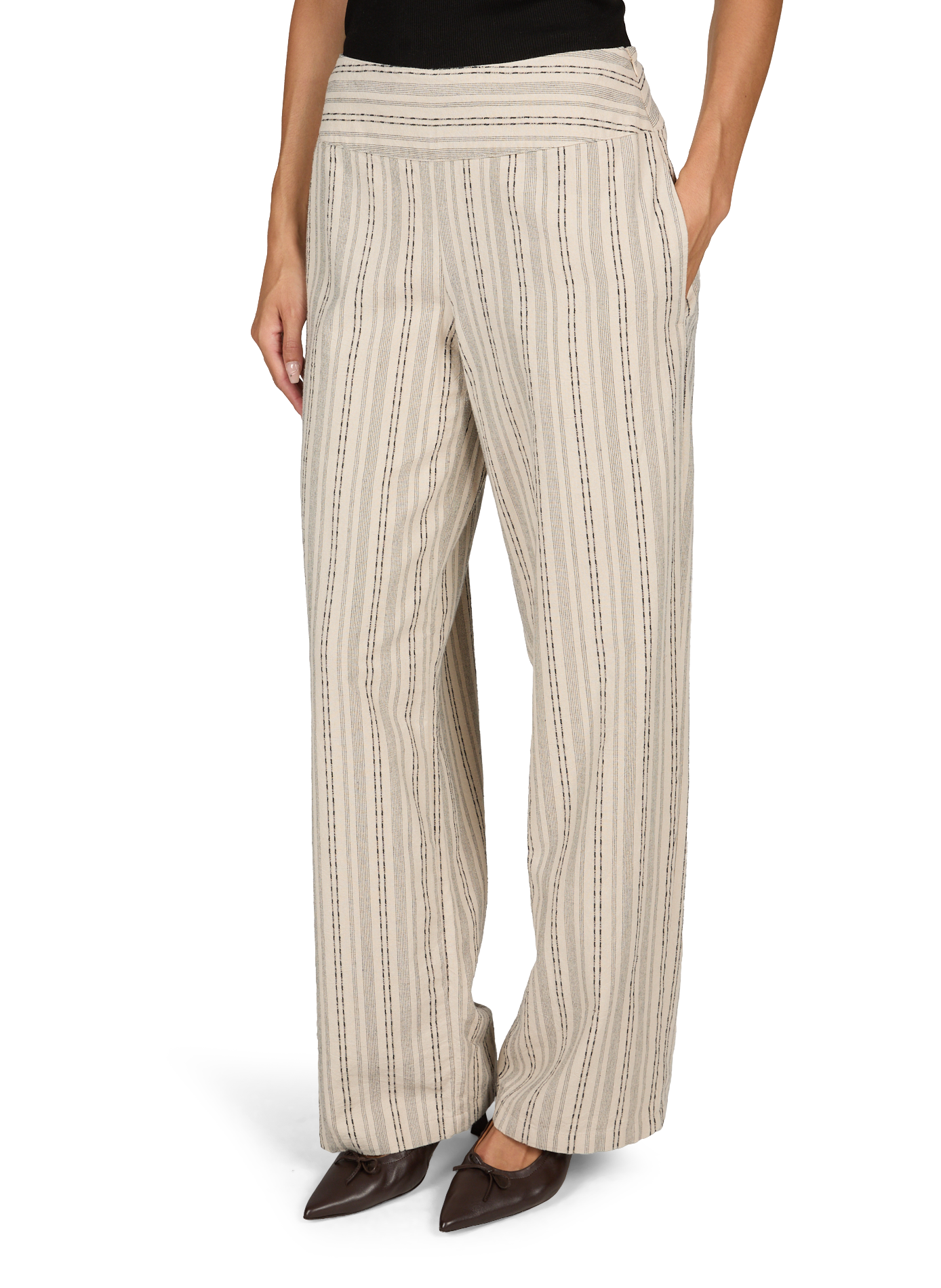 Pantalon droit rayé Tsflora TOPSHOP Beige