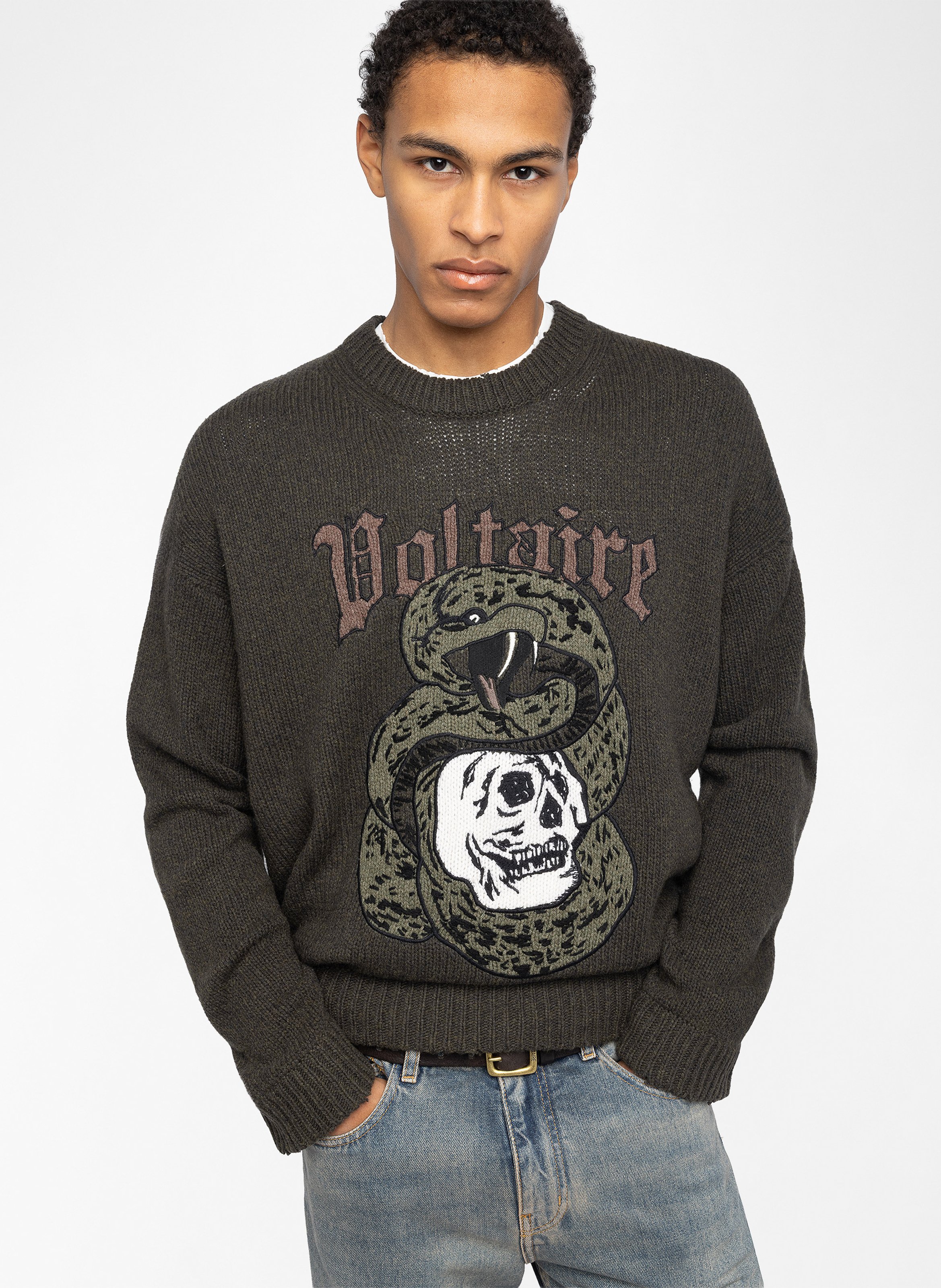 Marko round-neck straight embroidered merino wool sweater ZADIG&VOLTAIRE Green
