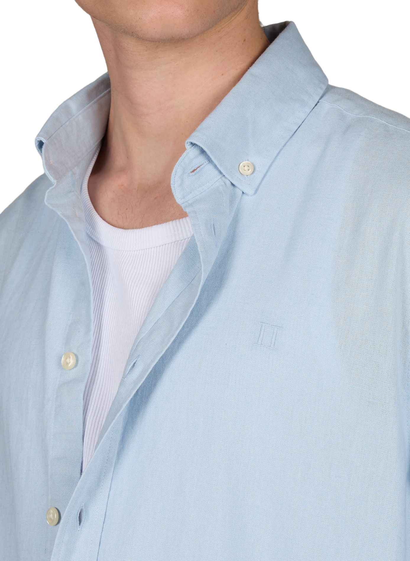 Shirt with American collar in cotton and linen LES DEUX Blue