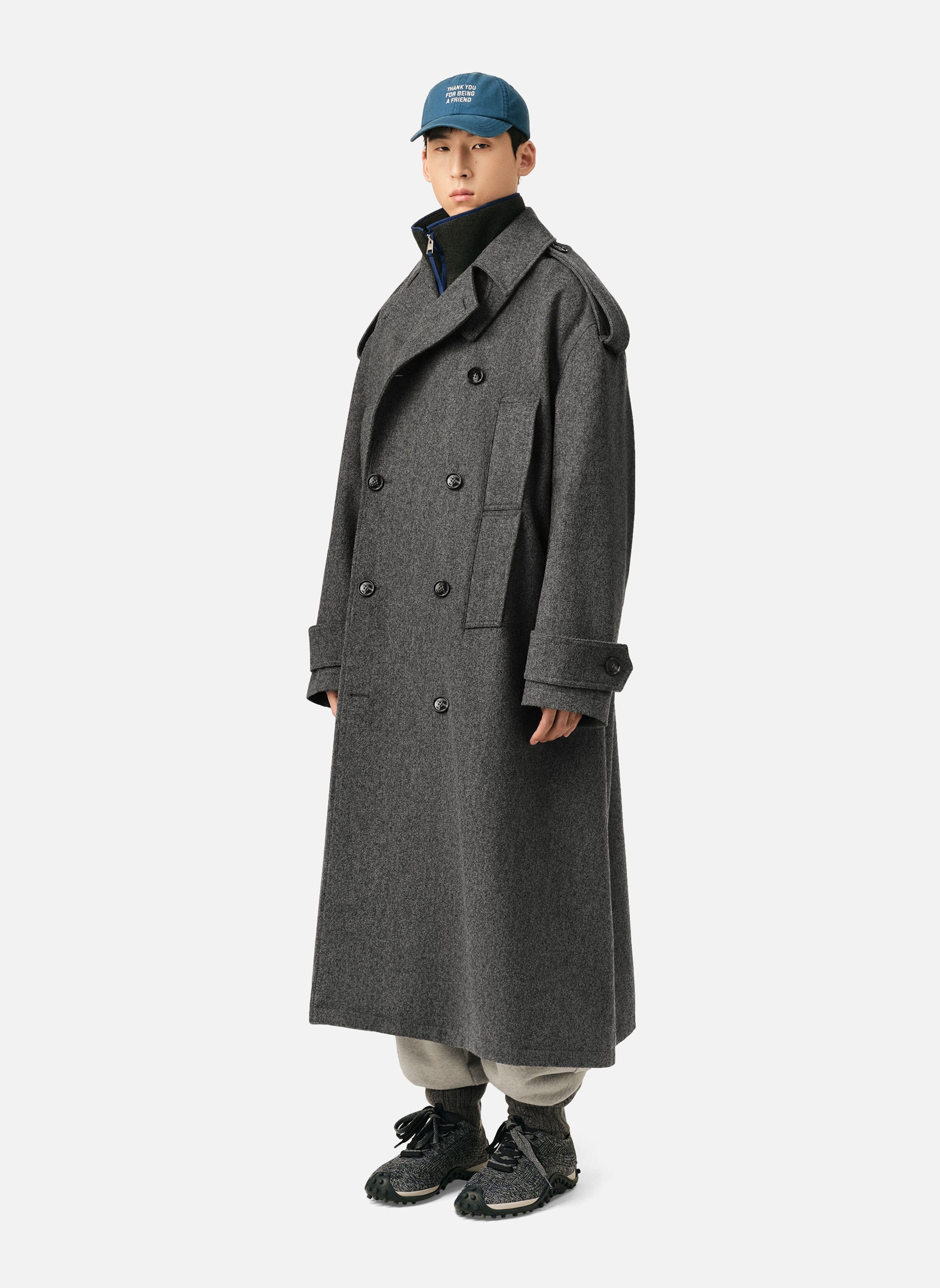 Trench coat unisexe en laine AMI PARIS Gris