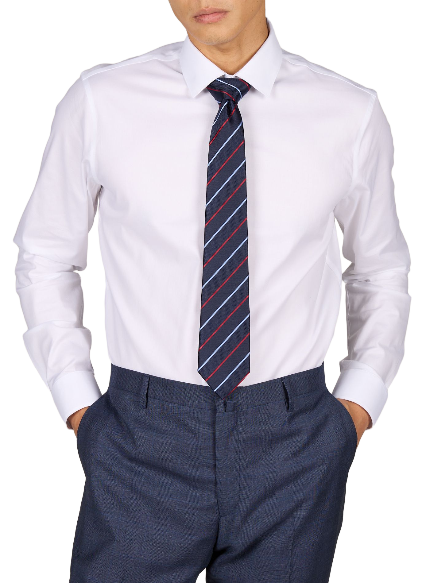 Corbata de satén a rayas de algodón mezclado SEIDENSTICKER Azul