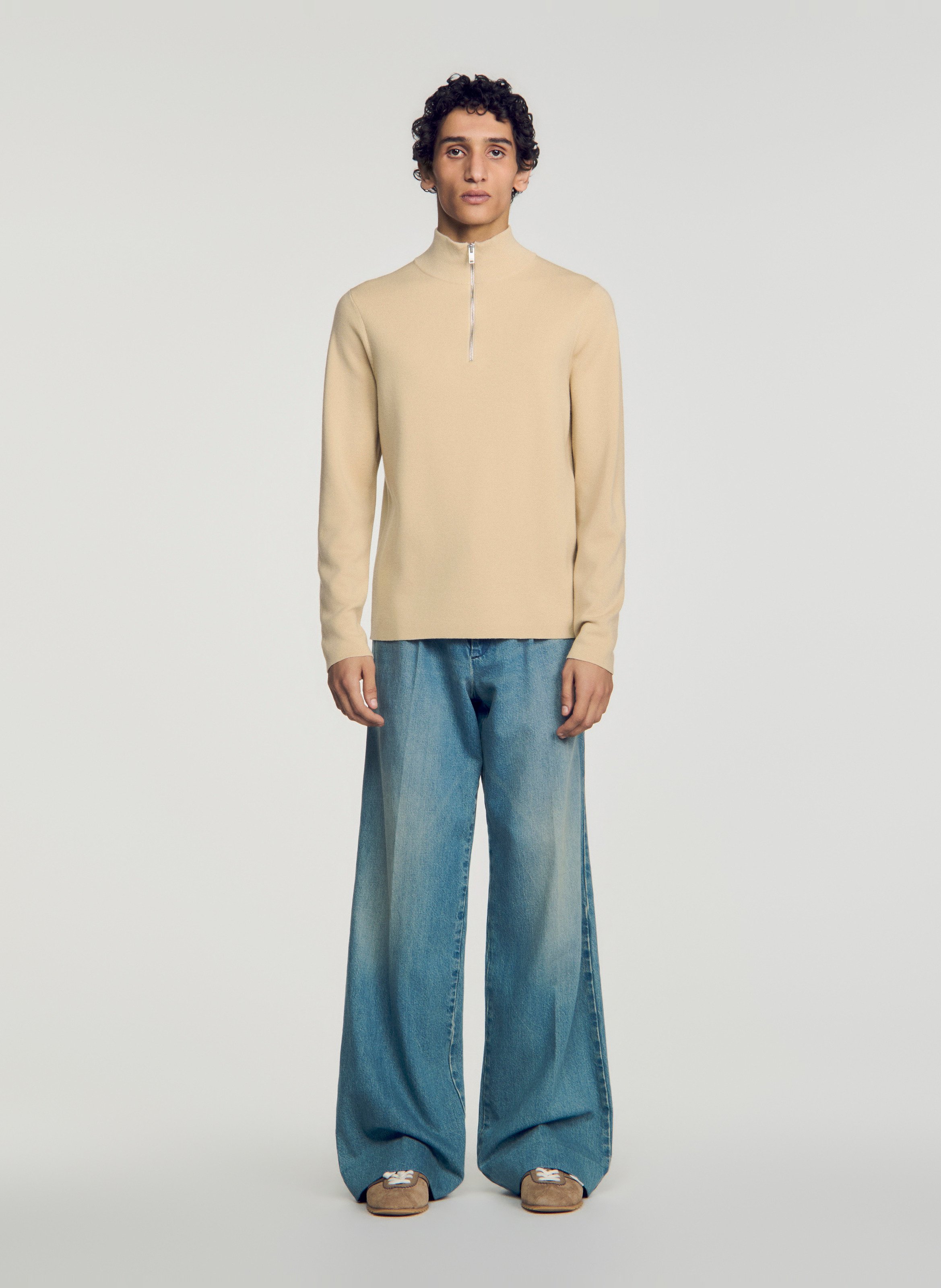 Pull col montant zippé en laine SANDRO Beige