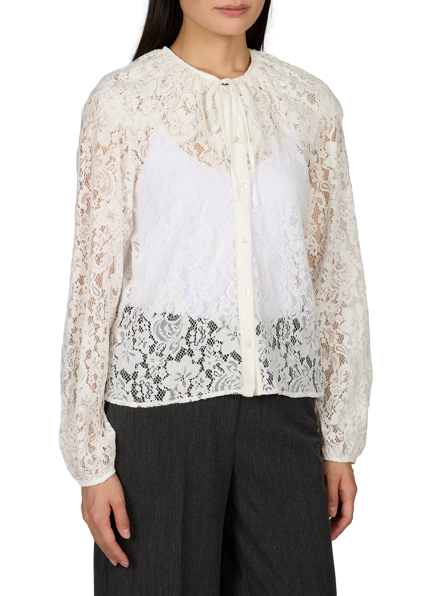 Lace Overlay Shoulder Blouse OBJECT White