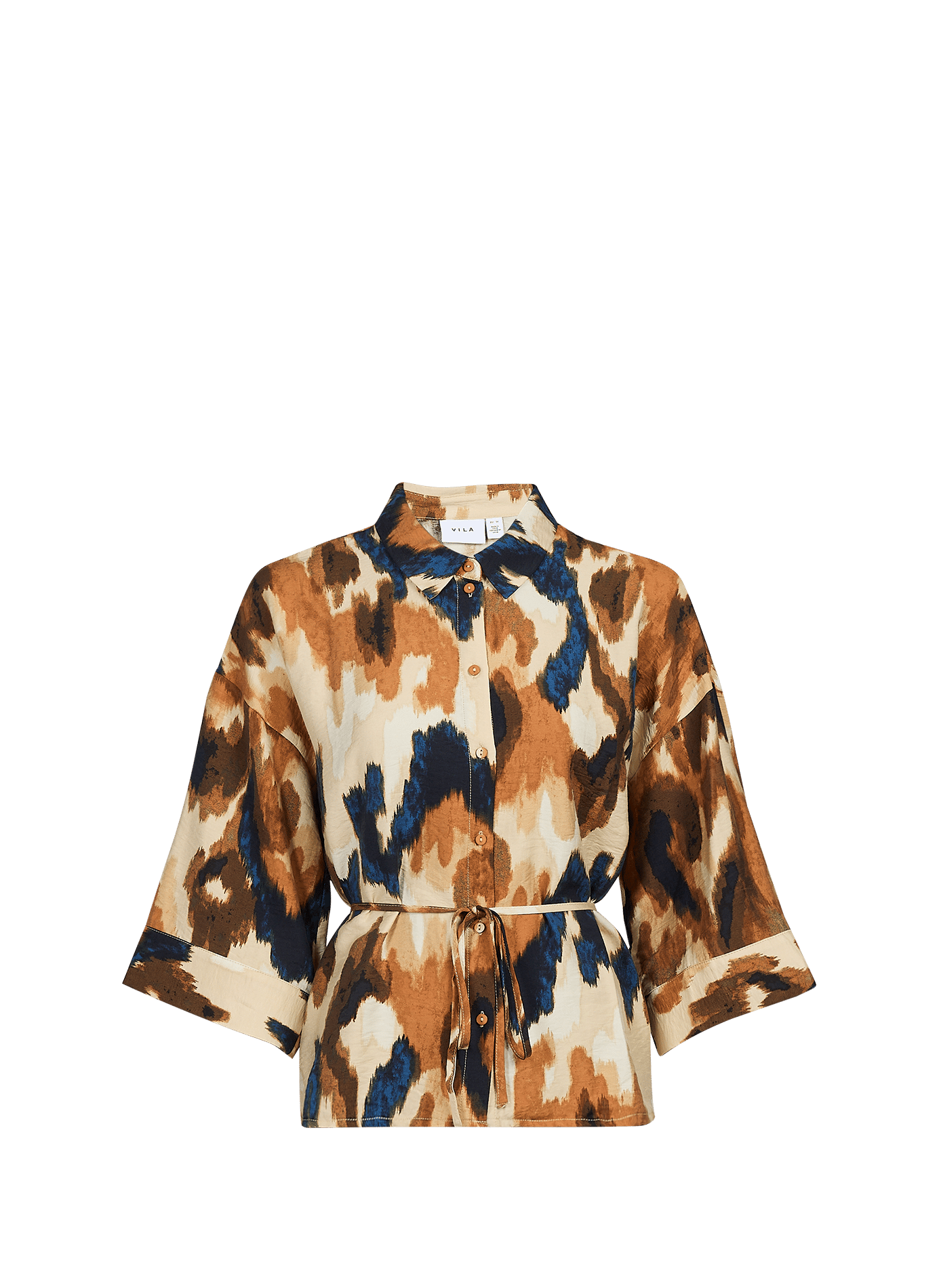 Straight shirt with classic collar, 3/4 sleeves, printed VILA Brown