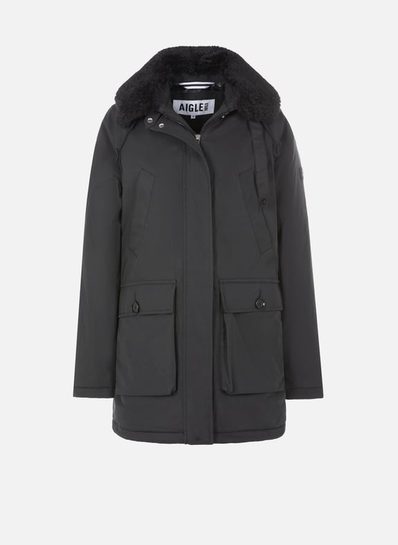 Parka à capuche et col fausse fourrure amovible Noir by AIGLE AIGLE Parka à capuche et col fausse fourrure amovible Noir