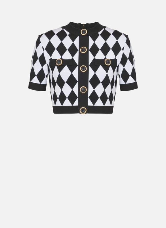 Top en maille jacquard diamond Noir by BALMAIN BALMAIN Top en maille jacquard diamond Noir