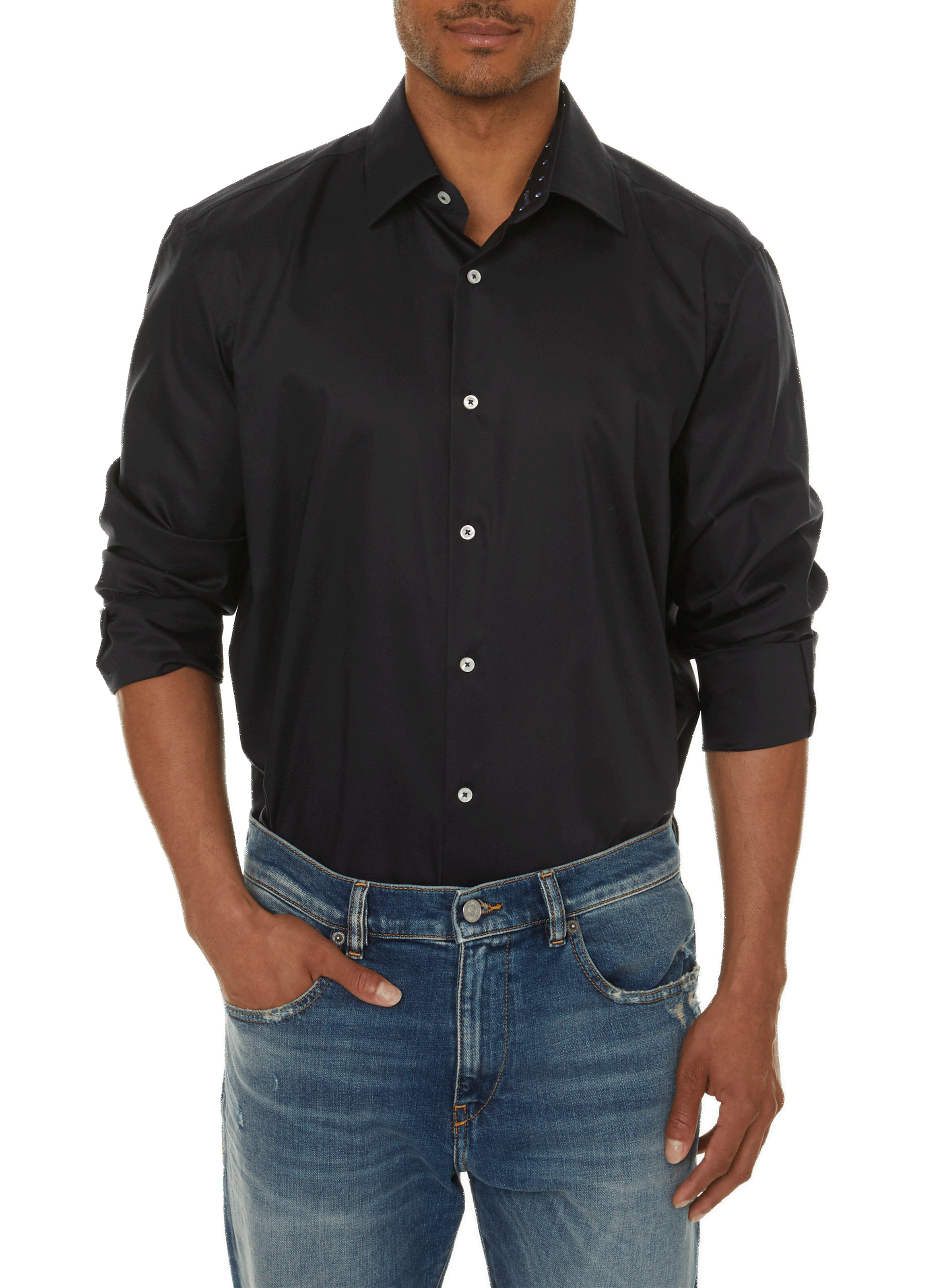 BOSS Chemise unie en coton  Bleu