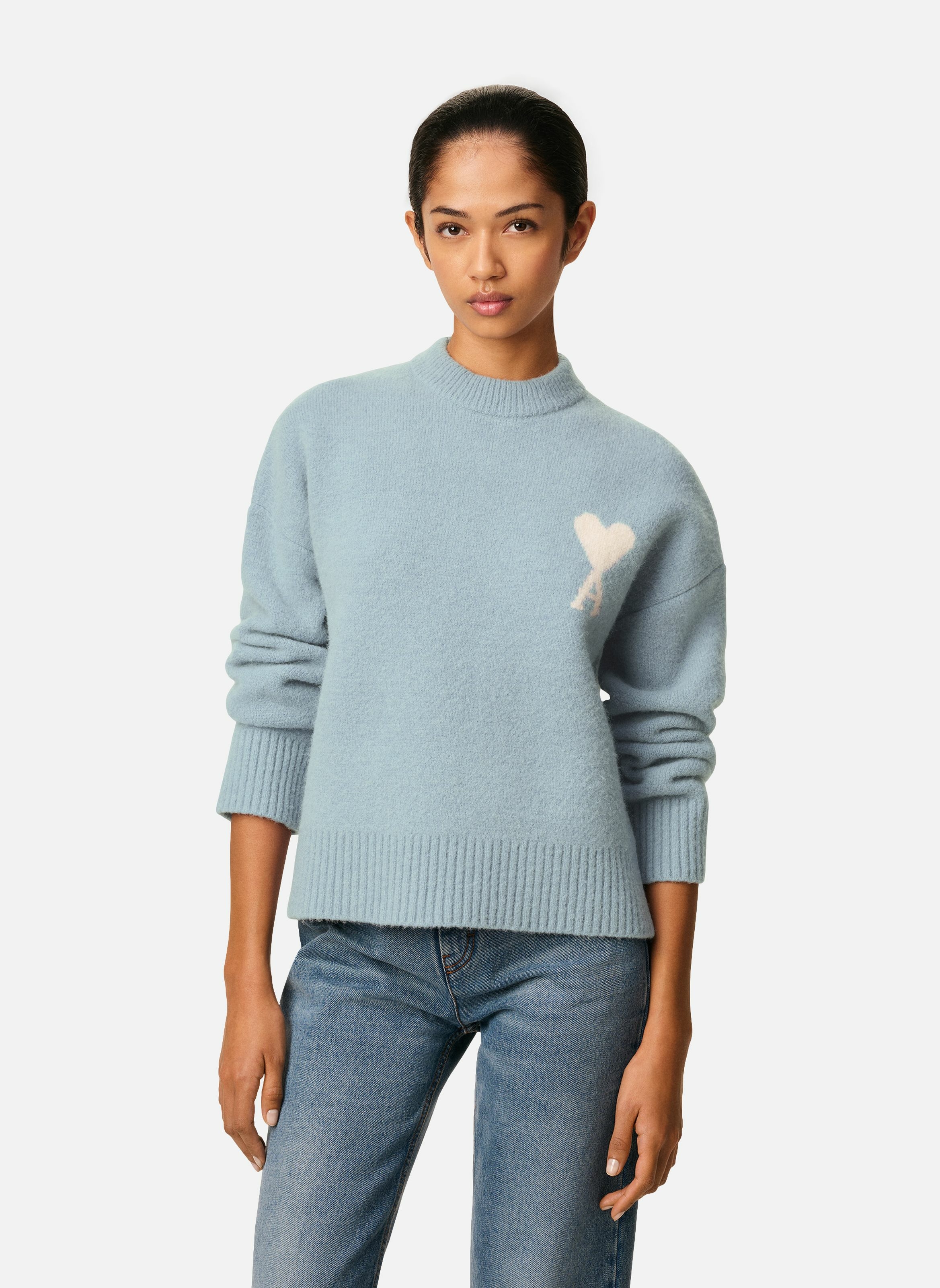 Pull col rond ami de coeur en alpaga unisexe AMI PARIS Bleu