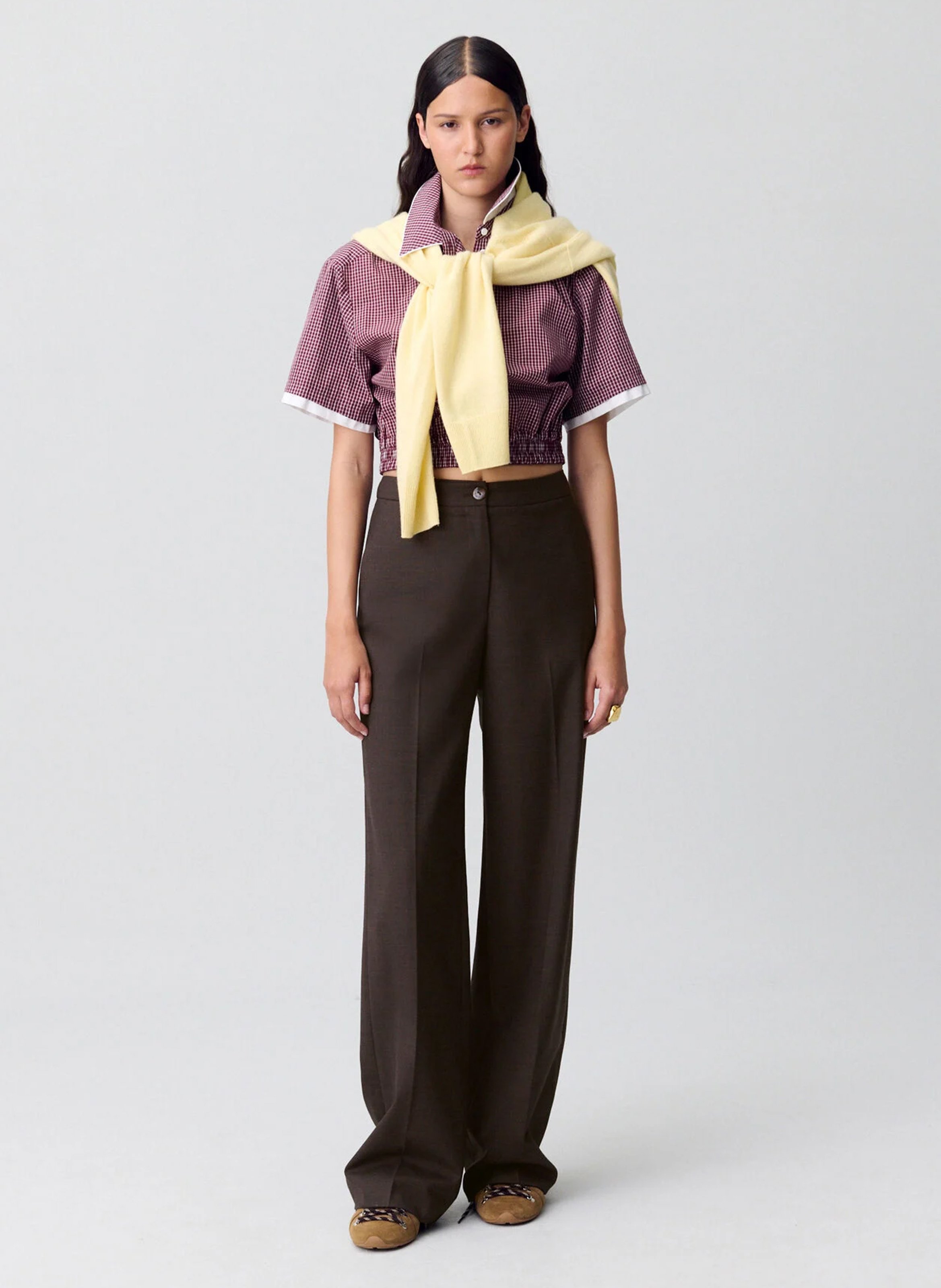 Pantalon droit uni en laine mélangée pistouni CLAUDIE PIERLOT Marron