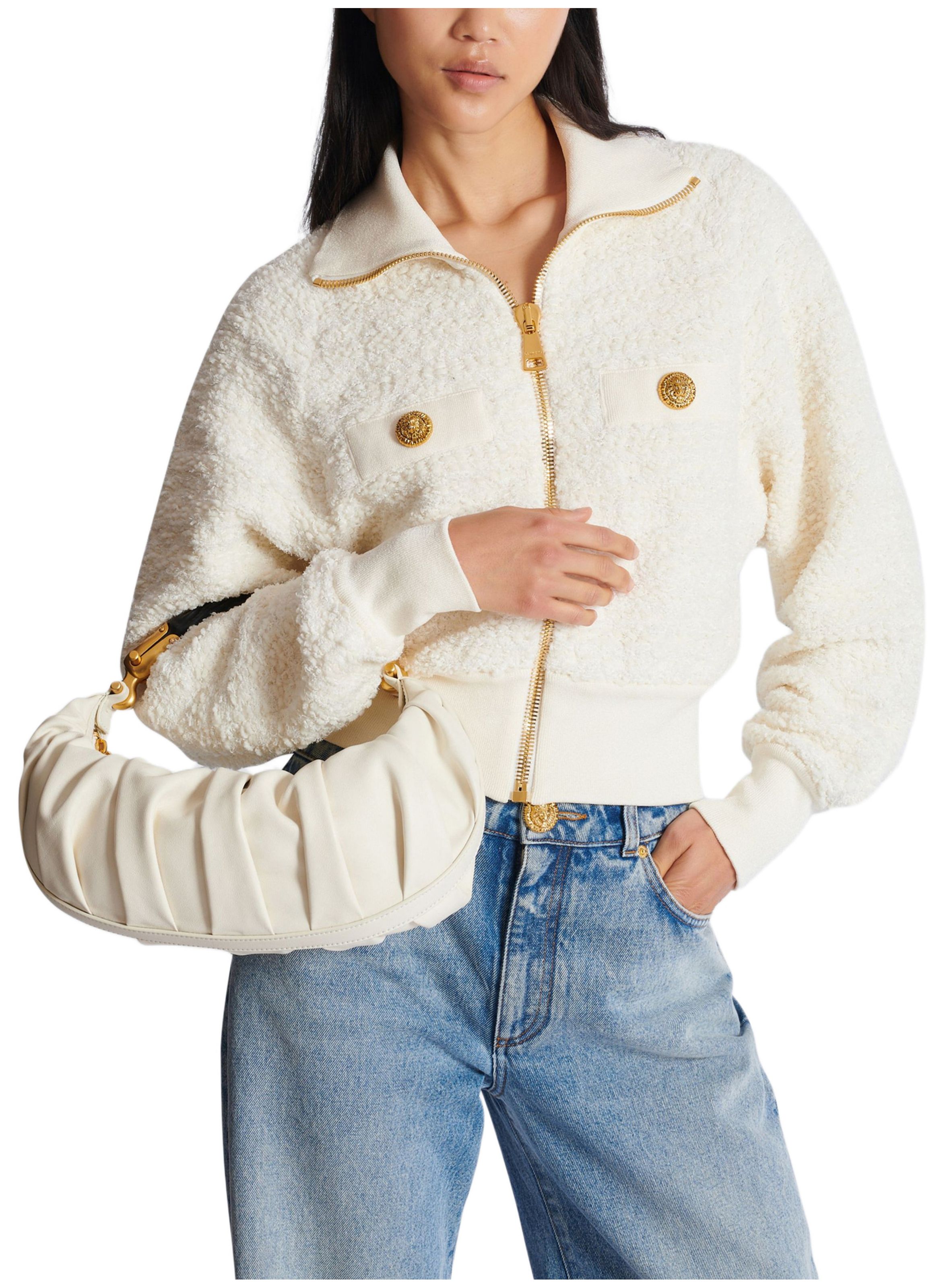 Sac ebene medium en cuir de veau BALMAIN Beige