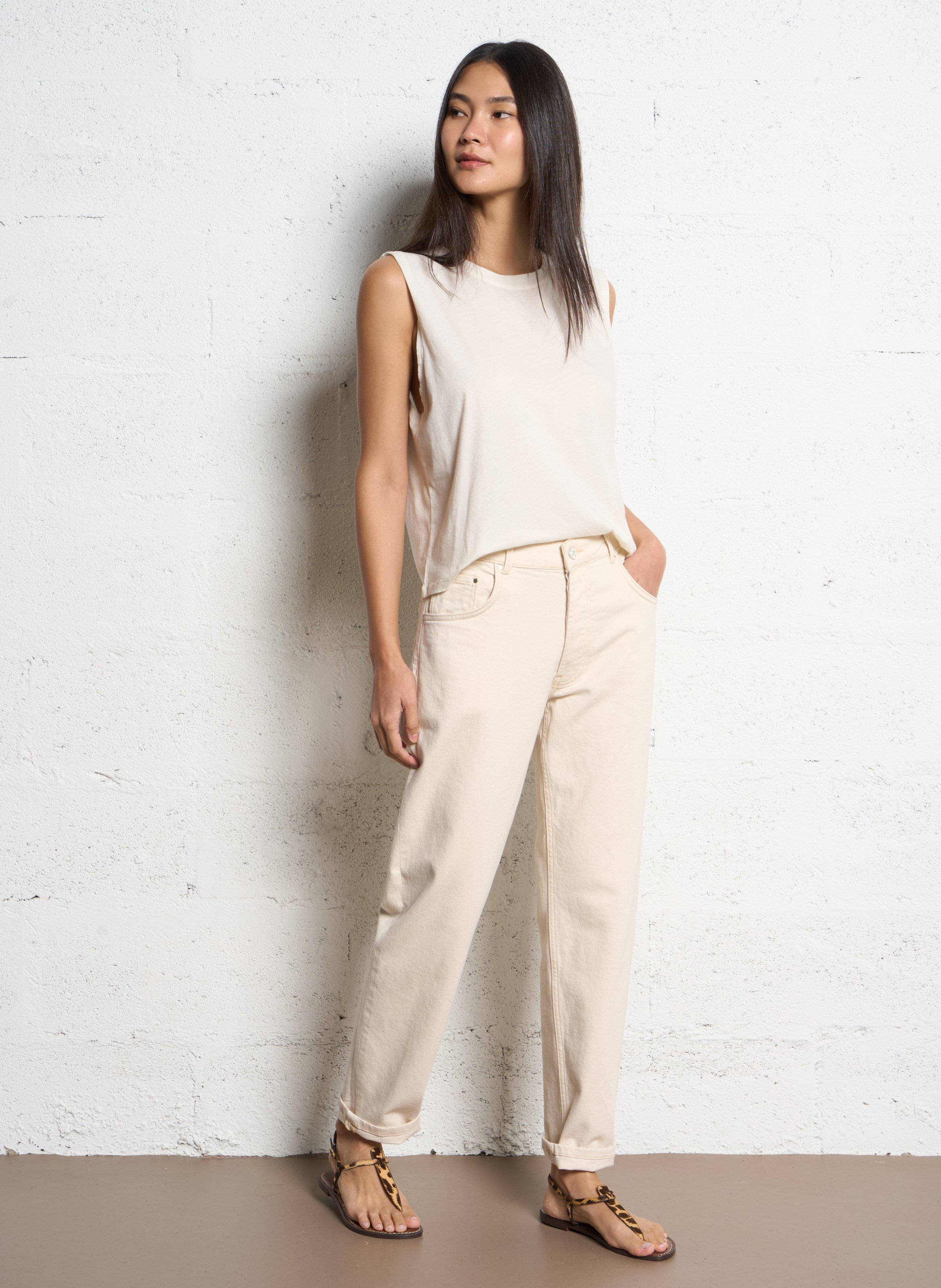 Tee-shirt sans manches en coton shava Beige