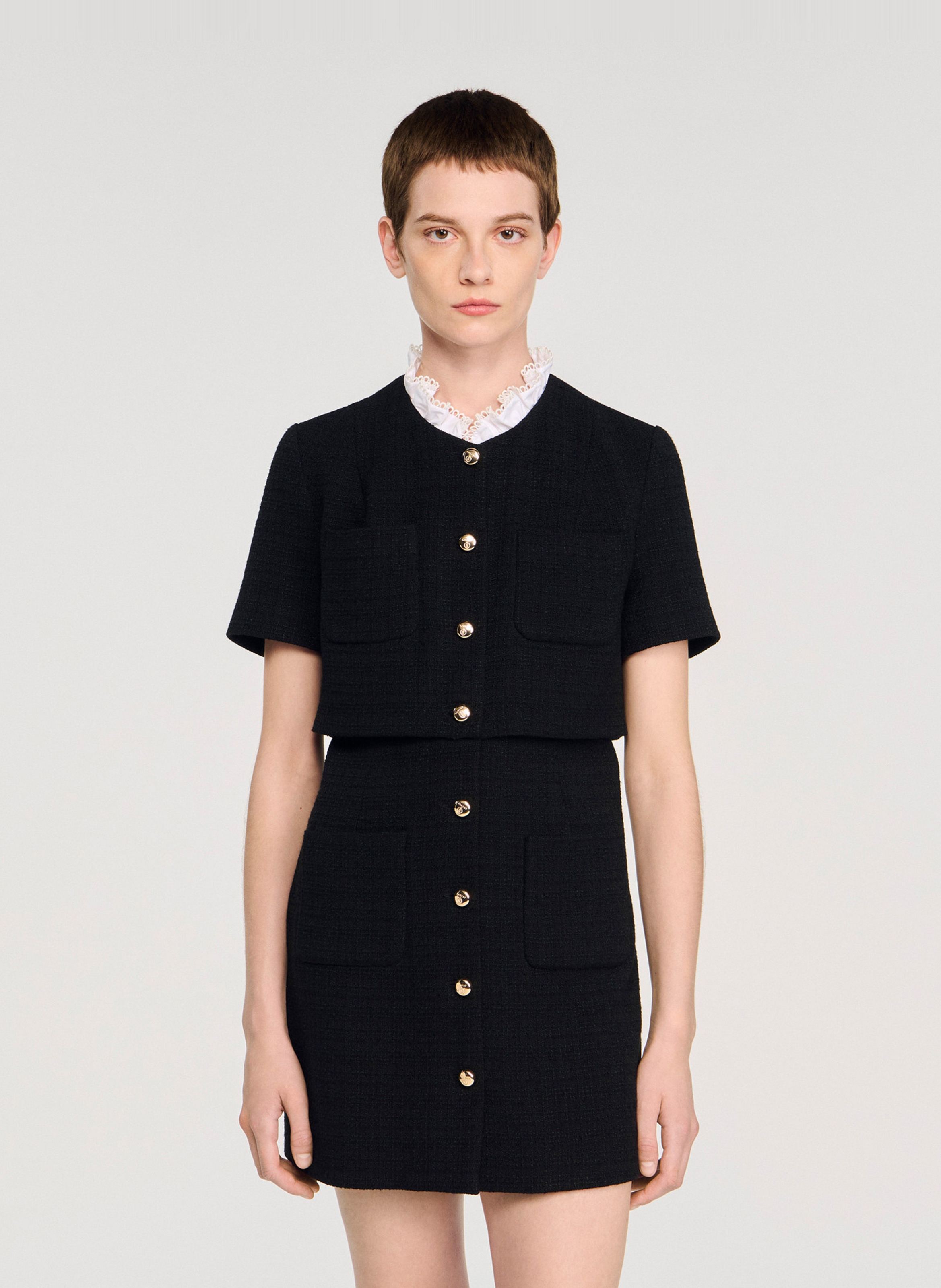 Robe courte col rond en coton mélangé SANDRO Noir