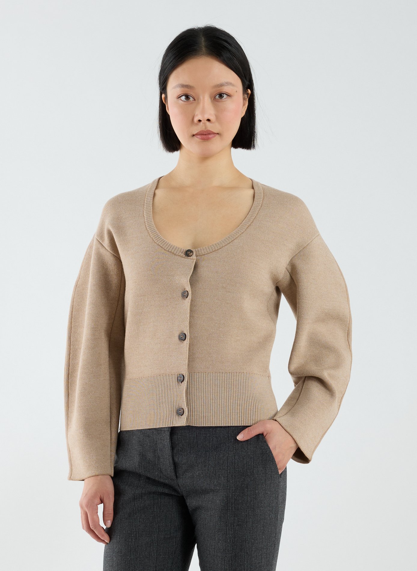 JACQUEMUS Gilet col rond en laine mérinos mélangée Beige