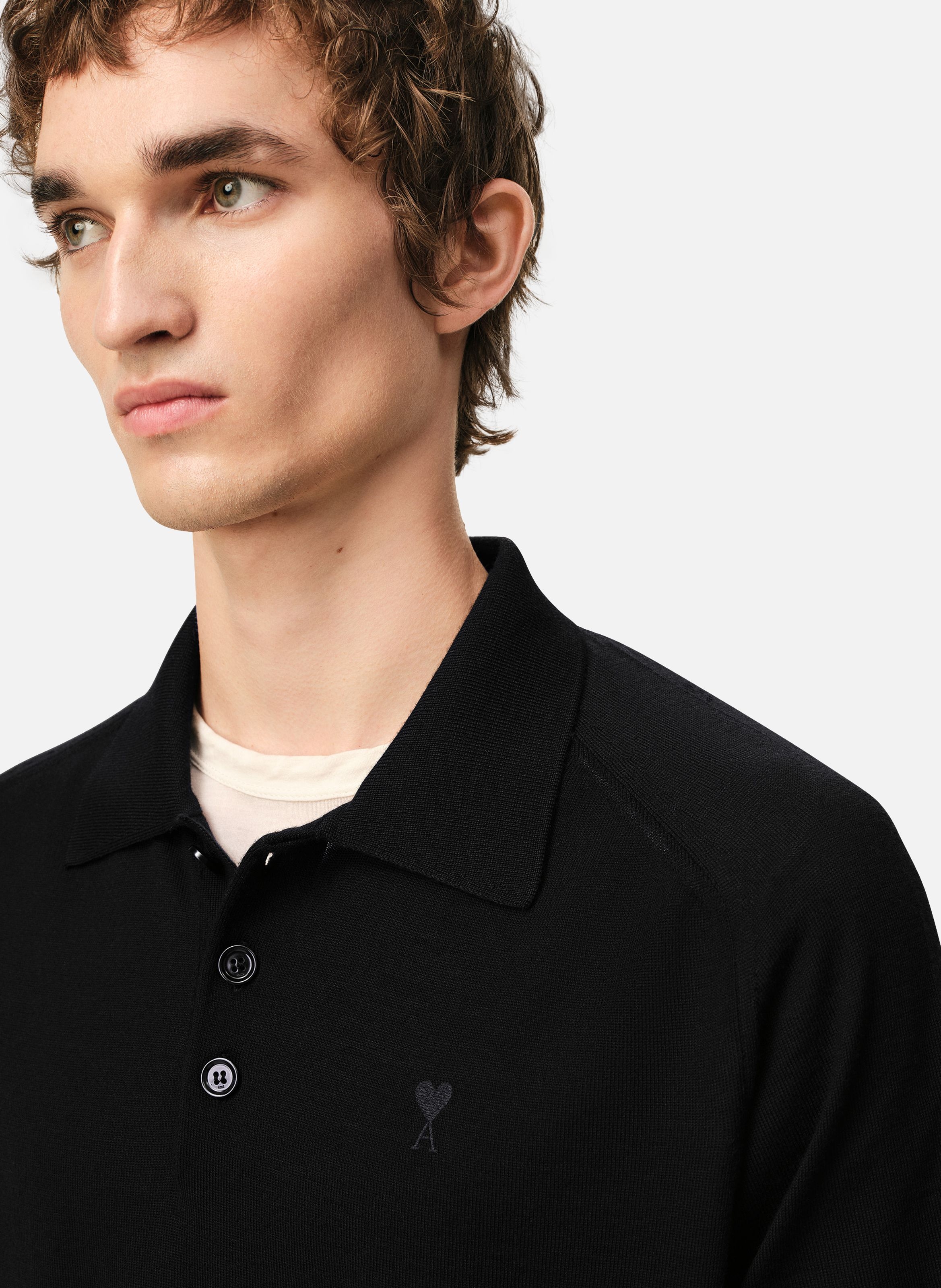 Polo manches courtes ami de coeur en laine AMI PARIS Noir