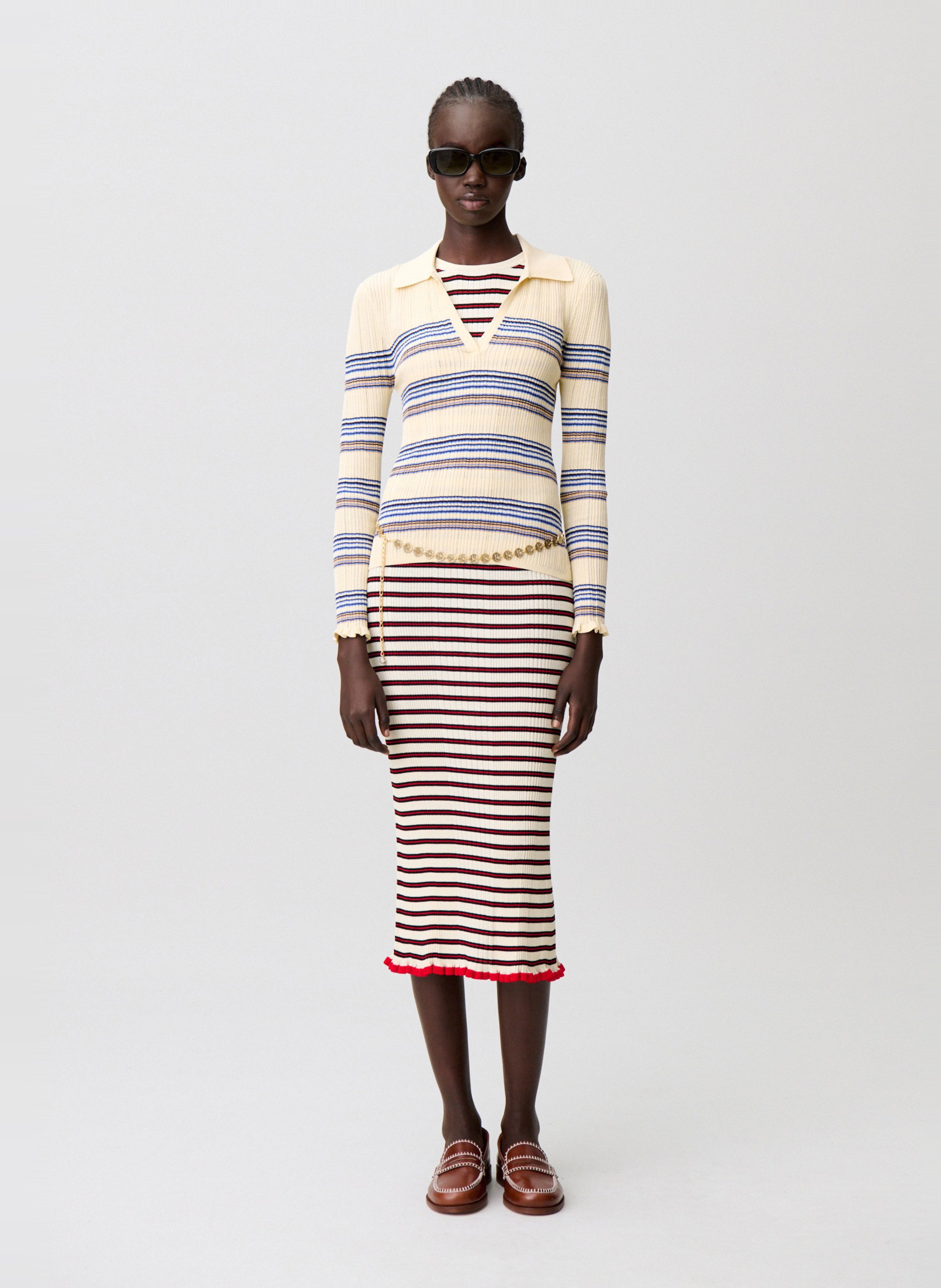 Top droit col polo en maille rayée CLAUDIE PIERLOT Multicolore