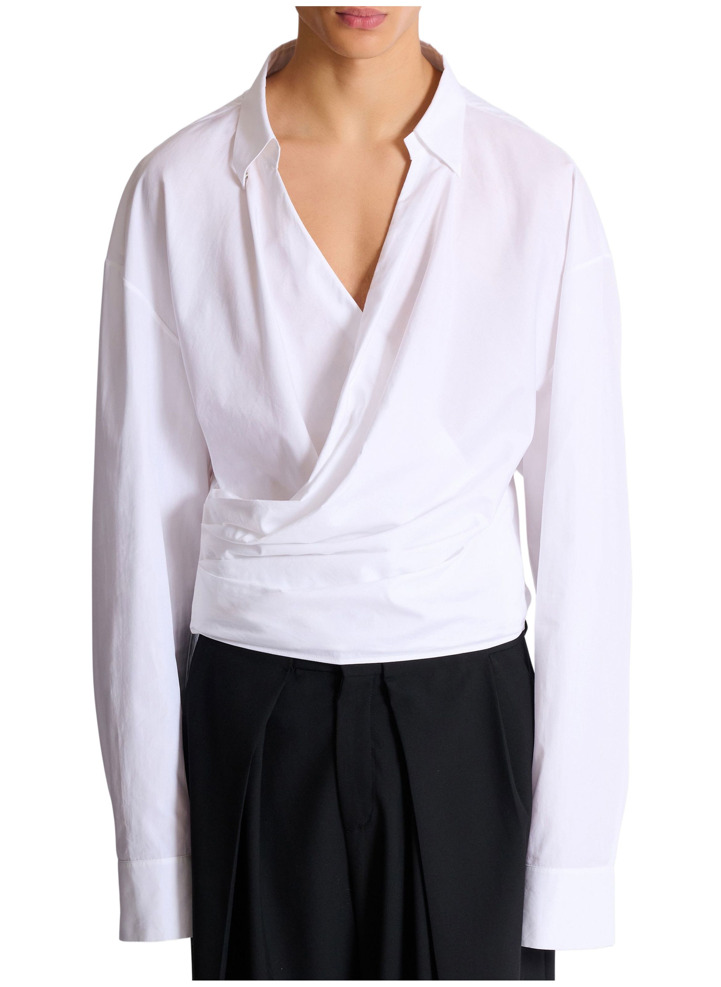 Chemise drapée en popeline de coton BALMAIN Blanc