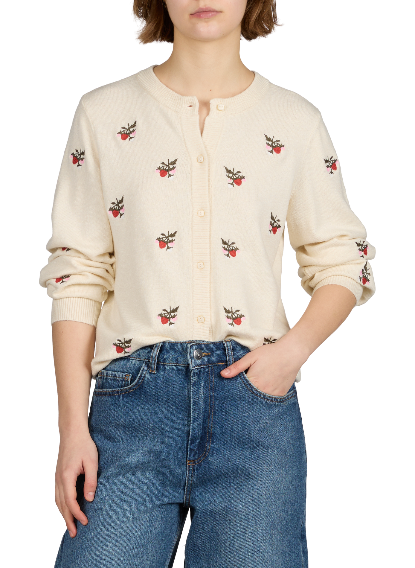 Cardigan avec broderie à motif OBJECT Beige