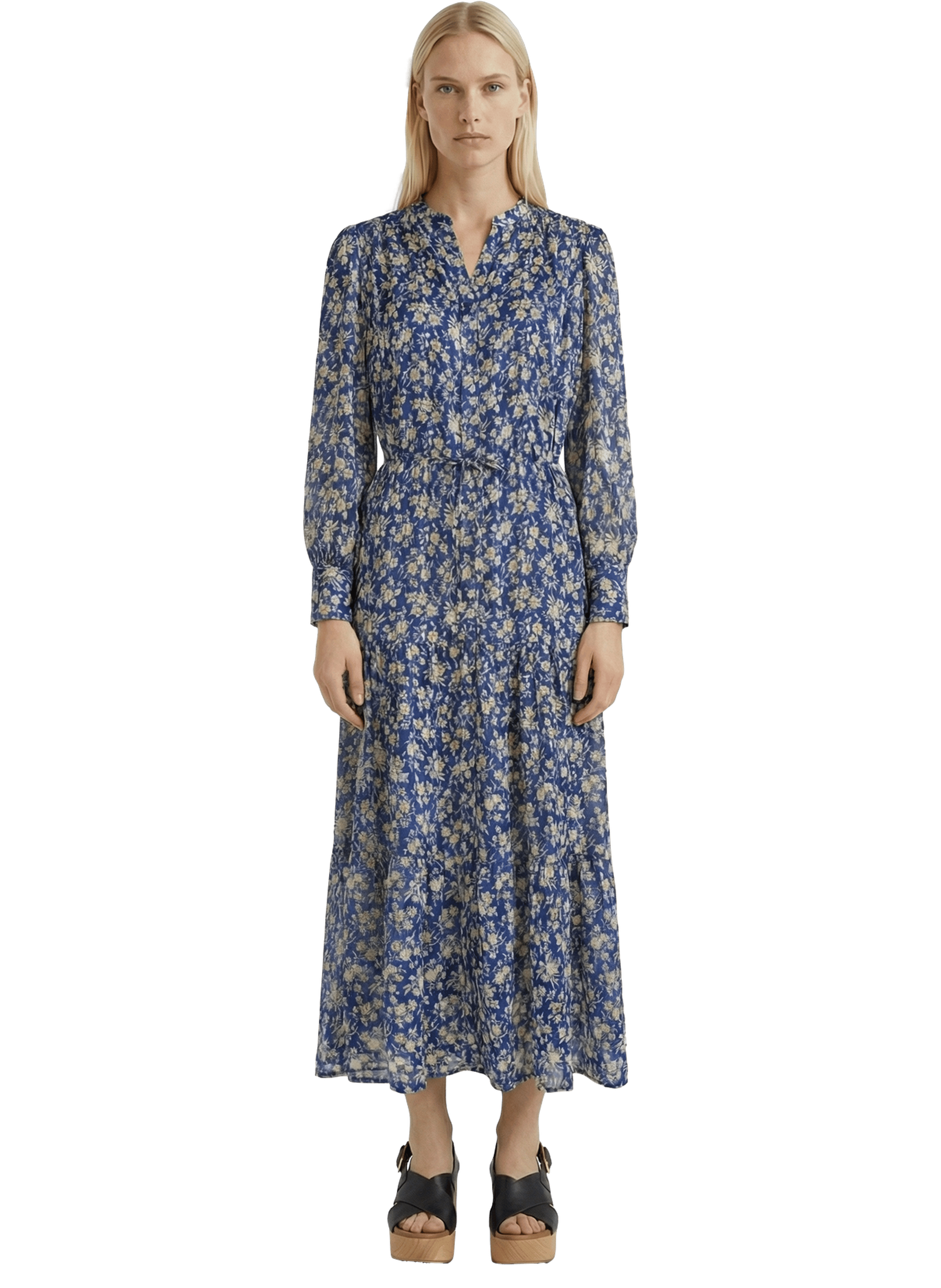 Robe longue cintrée à fleurs - ruvia GERARD DAREL Bleu
