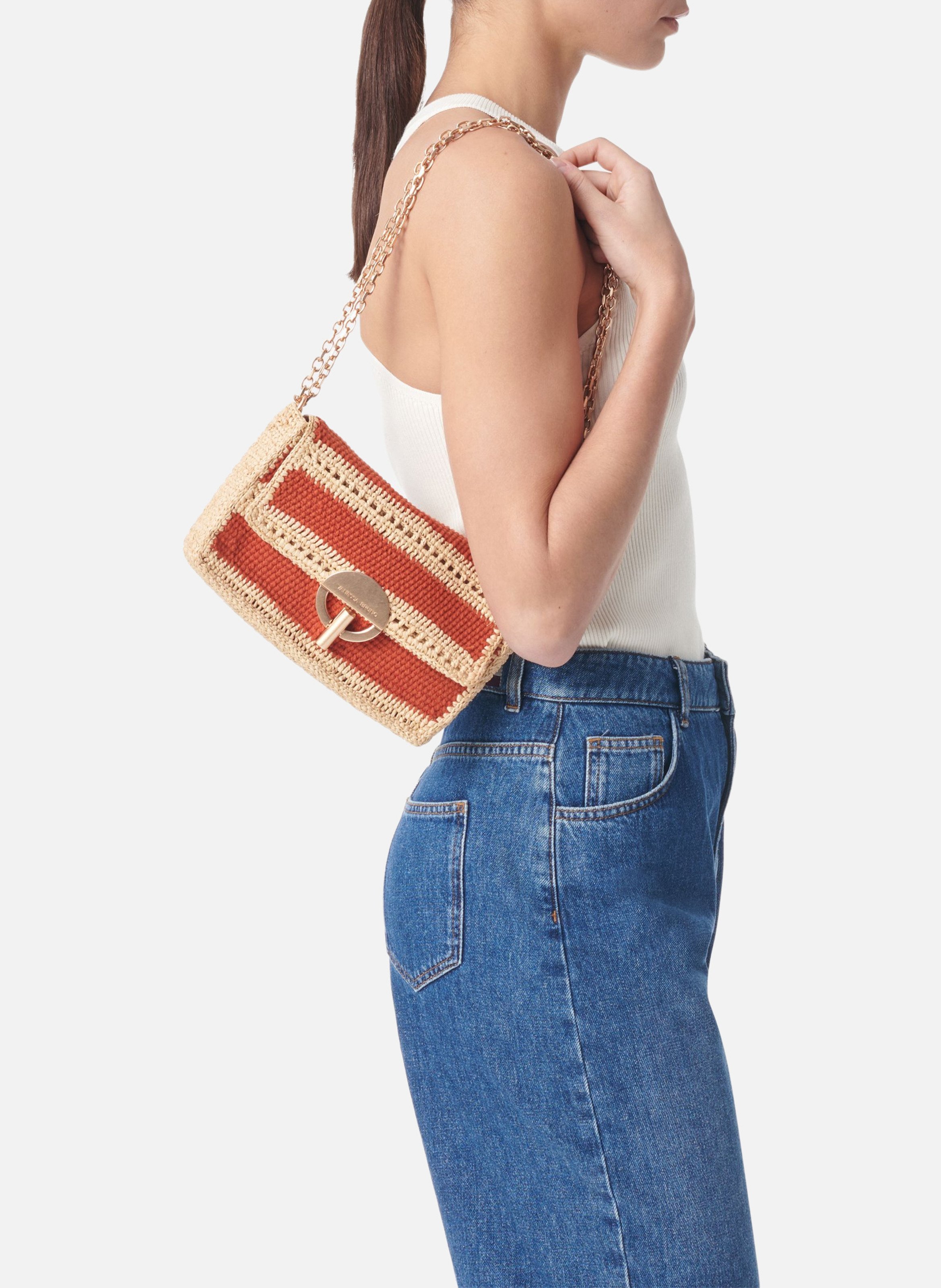 Moyen sac moon en raphia et coton VANESSA BRUNO Orange