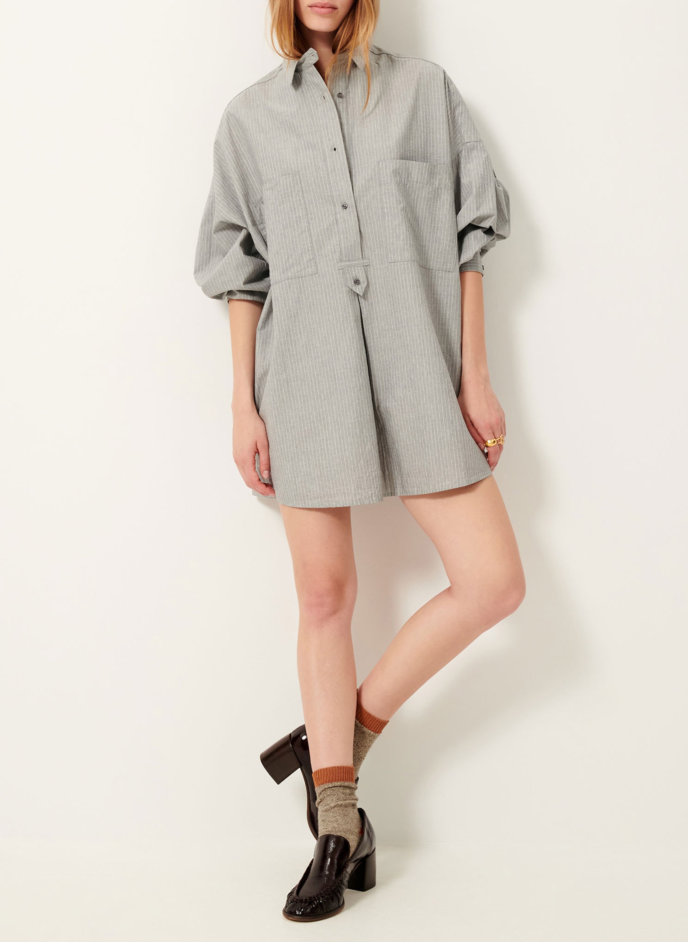 Robe chemise col classique ample en coton rayé fontella SESSUN Gris