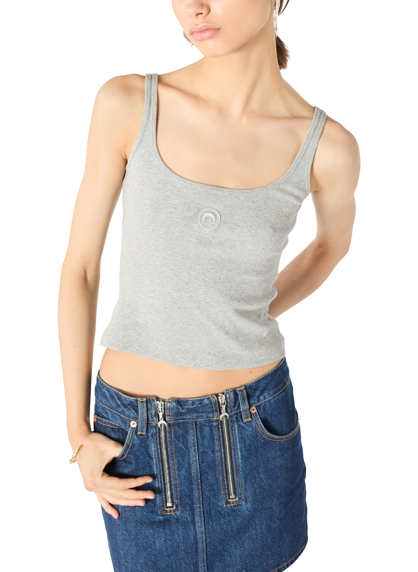 Débardeur cropped côtelé logo moon en coton biologique MARINE SERRE Gris