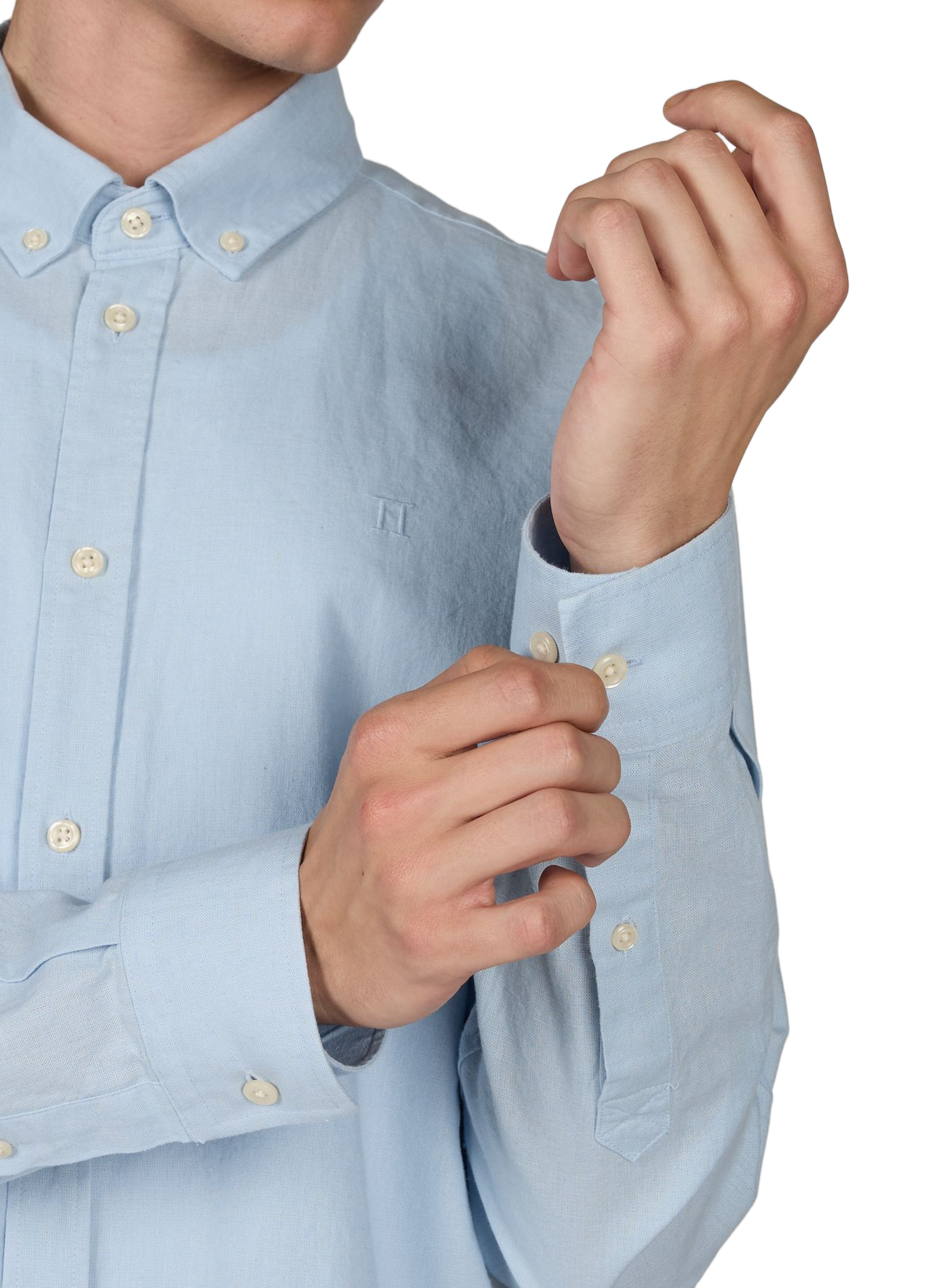 Shirt with American collar in cotton and linen LES DEUX Blue