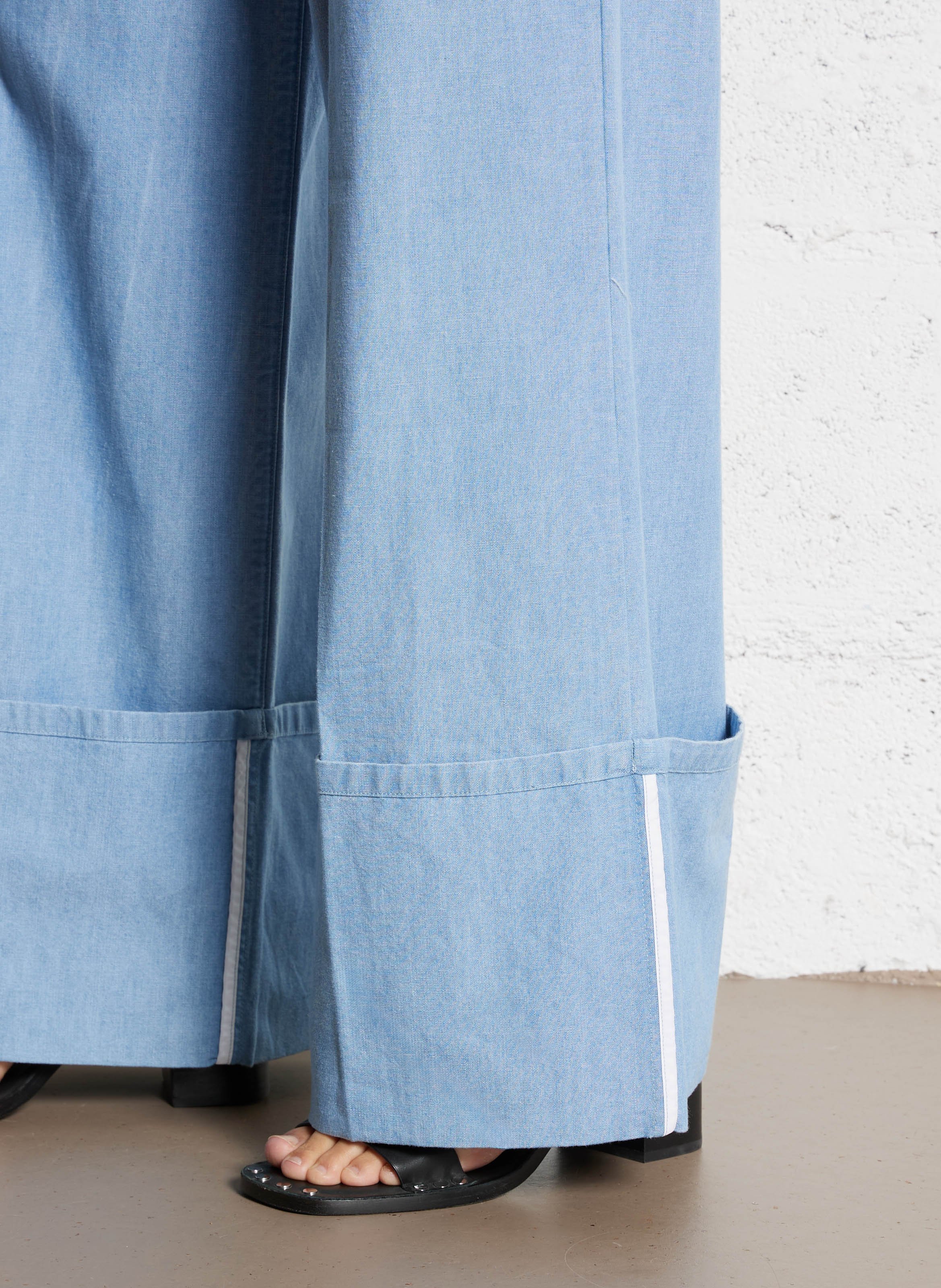Pantalon large taille haute en coton IKKS Bleu