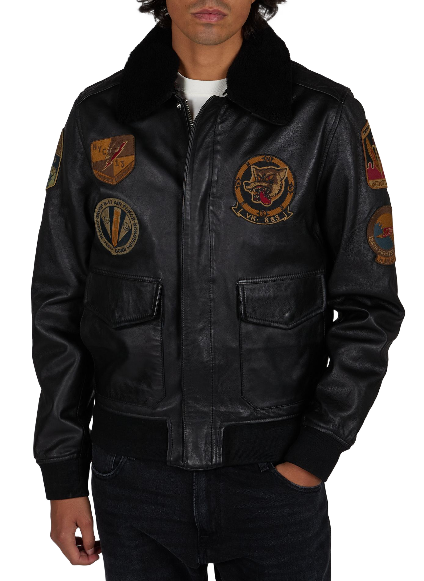 Lederblouson mit Patch SCHOTT Schwarz