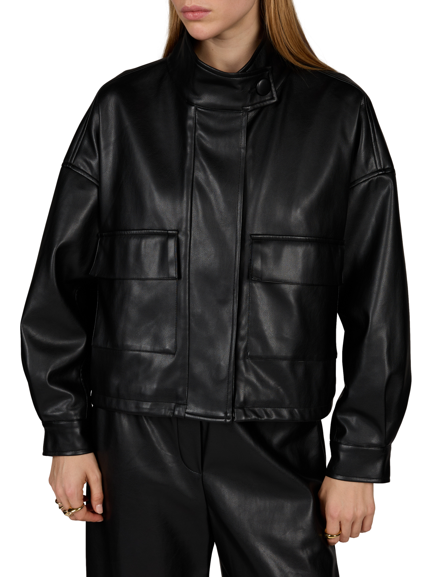 DANAO Jacke mit Stehkragen in Lederoptik SUNCOO Schwarz