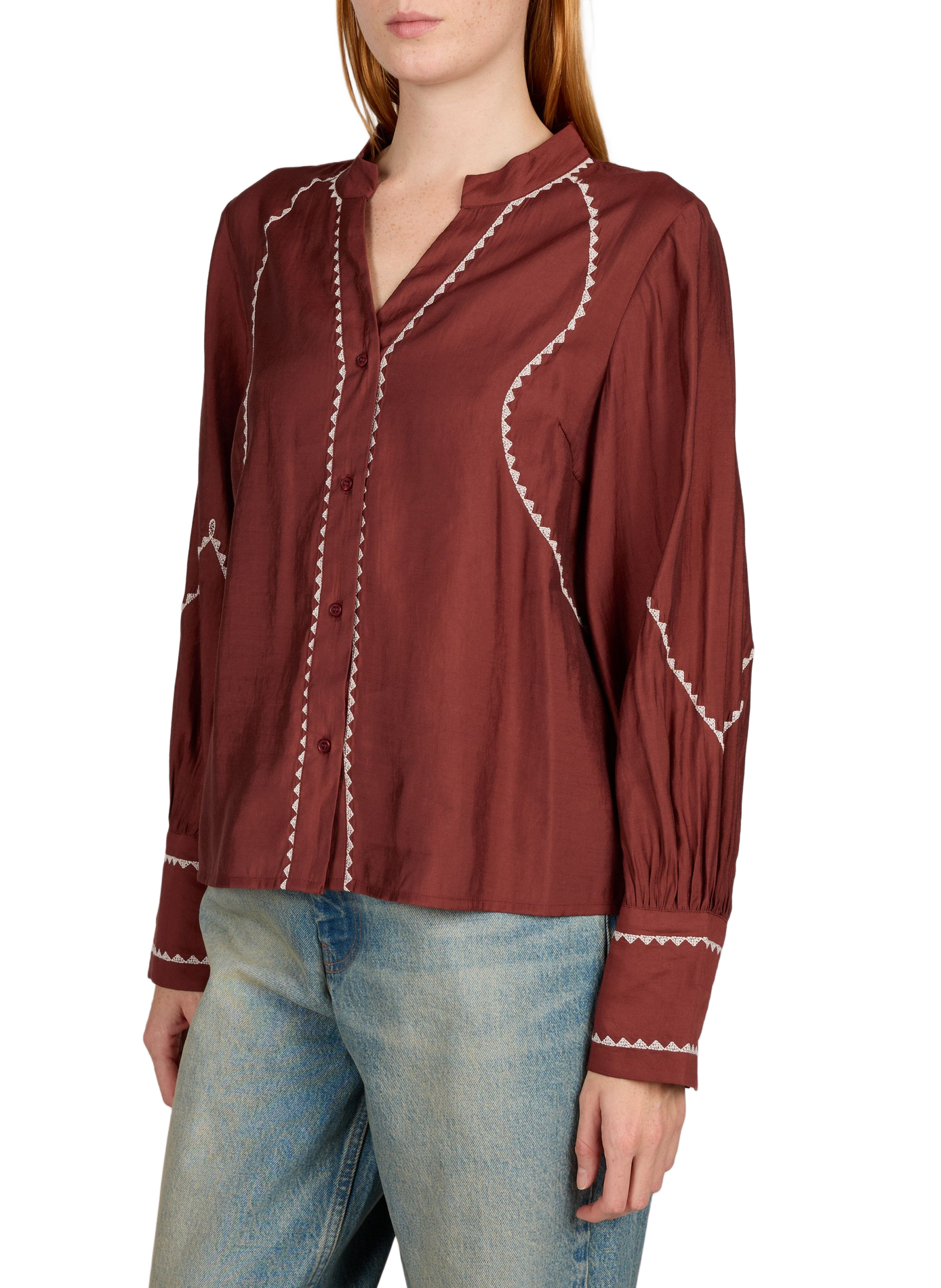 Blouse col tunisien droite à broderies VILA Beige
