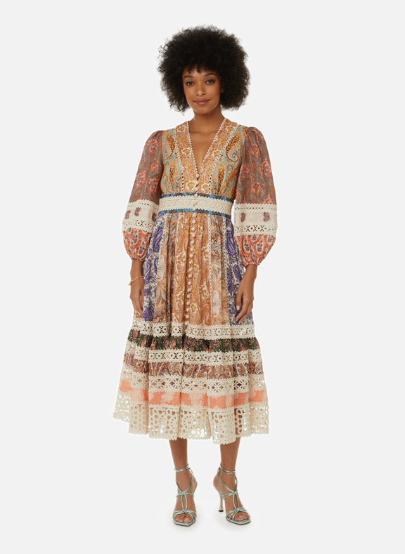 ZIMMERMANN Robe longue Devi Splice en Lin  Multicolore