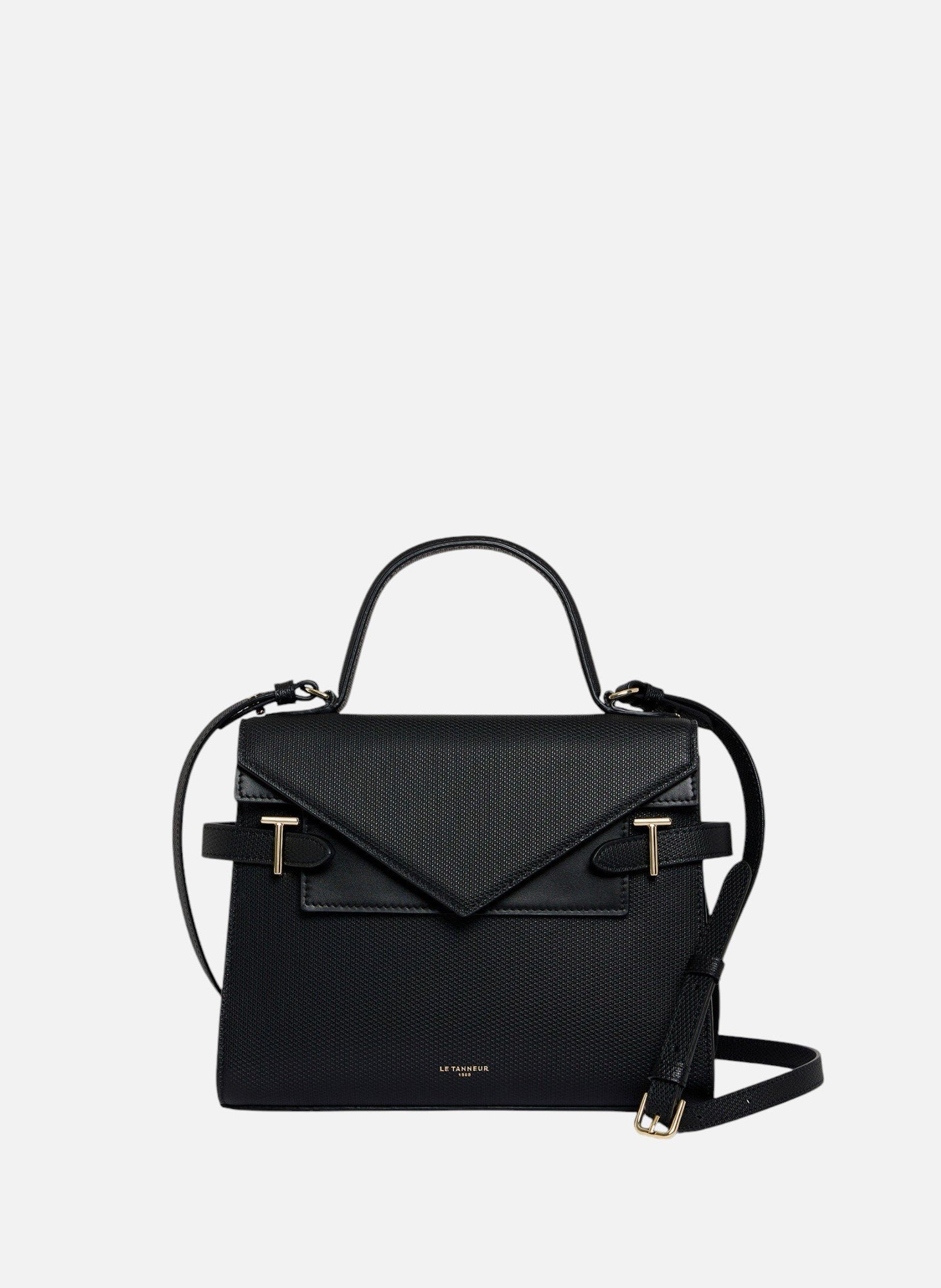 Sac à main double rabat moyen modèle emilie en cuir signature t NoirLE TANNEUR
