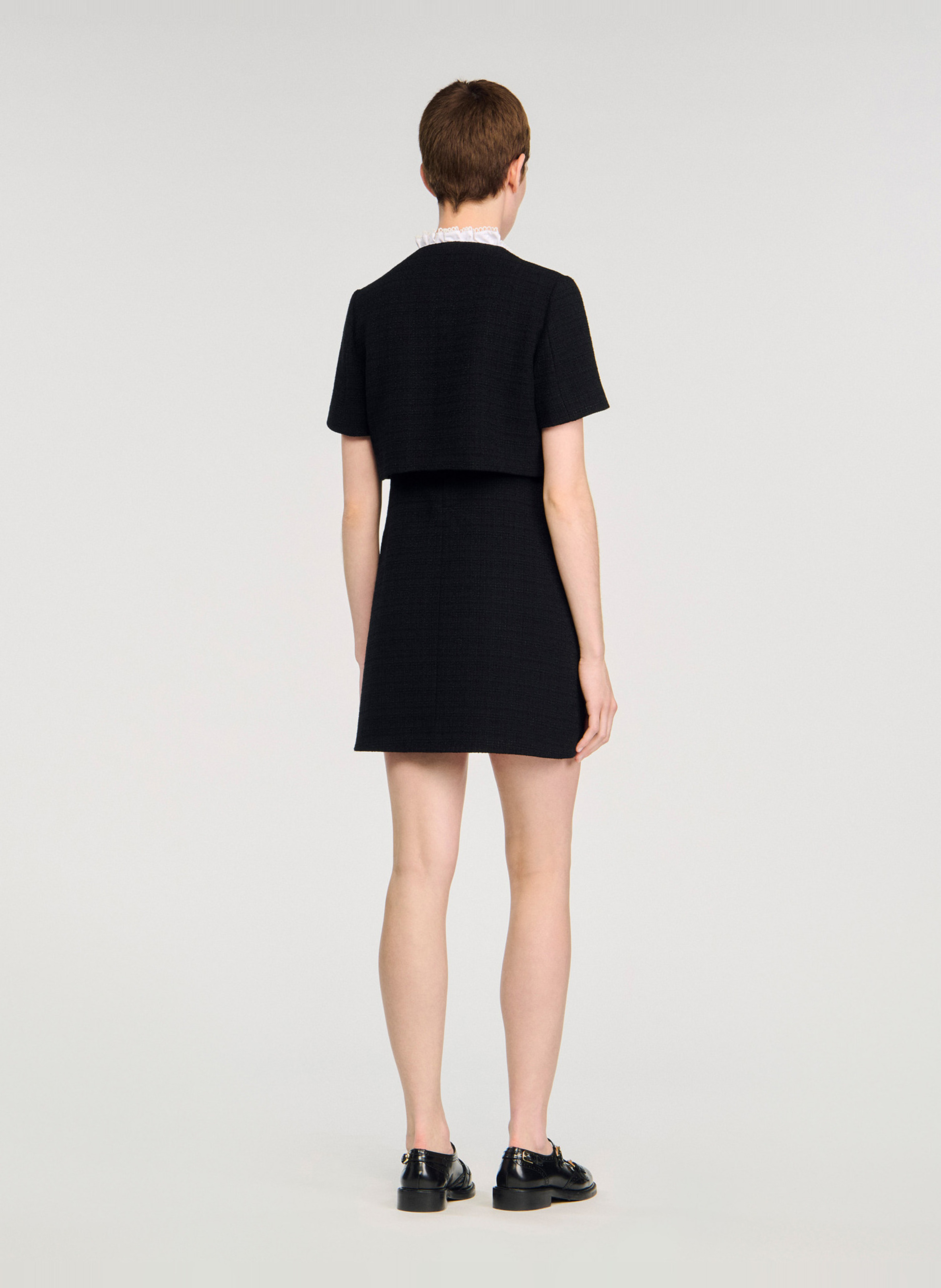 Robe courte col rond en coton mélangé SANDRO Noir