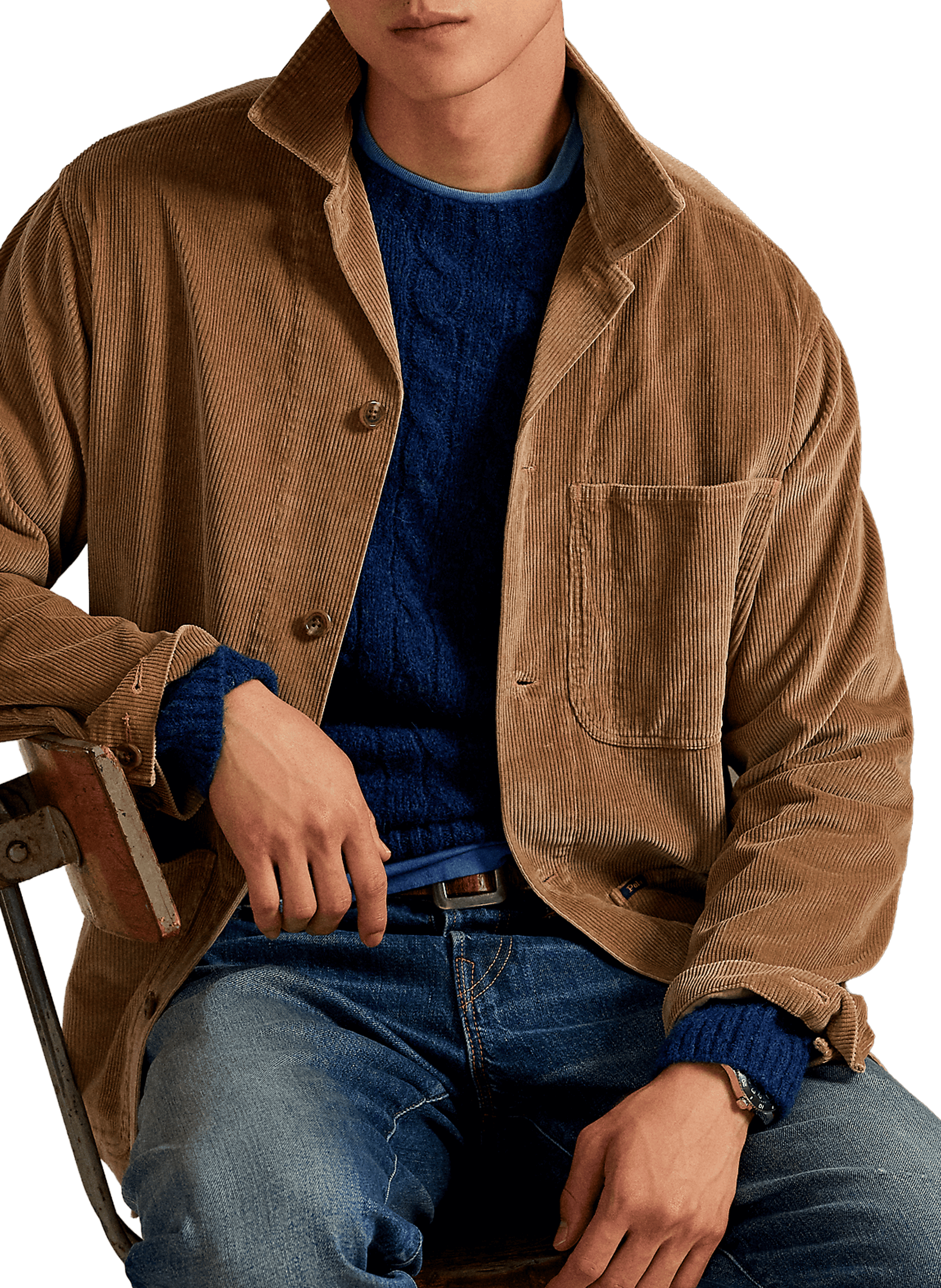 Chemise col classique manches contrastantes en coton POLO RALPH LAUREN Khaki