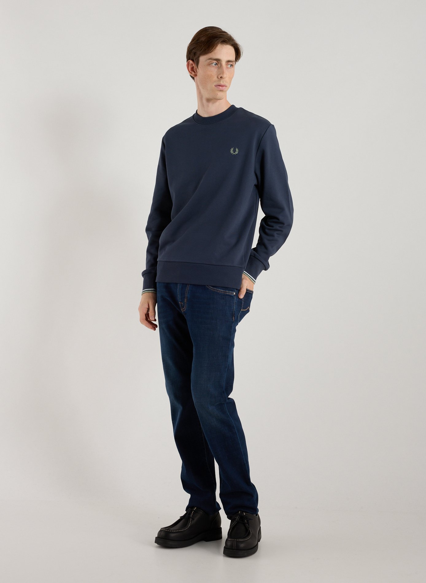 Sweatshirt col rond en coton FRED PERRY Bleu