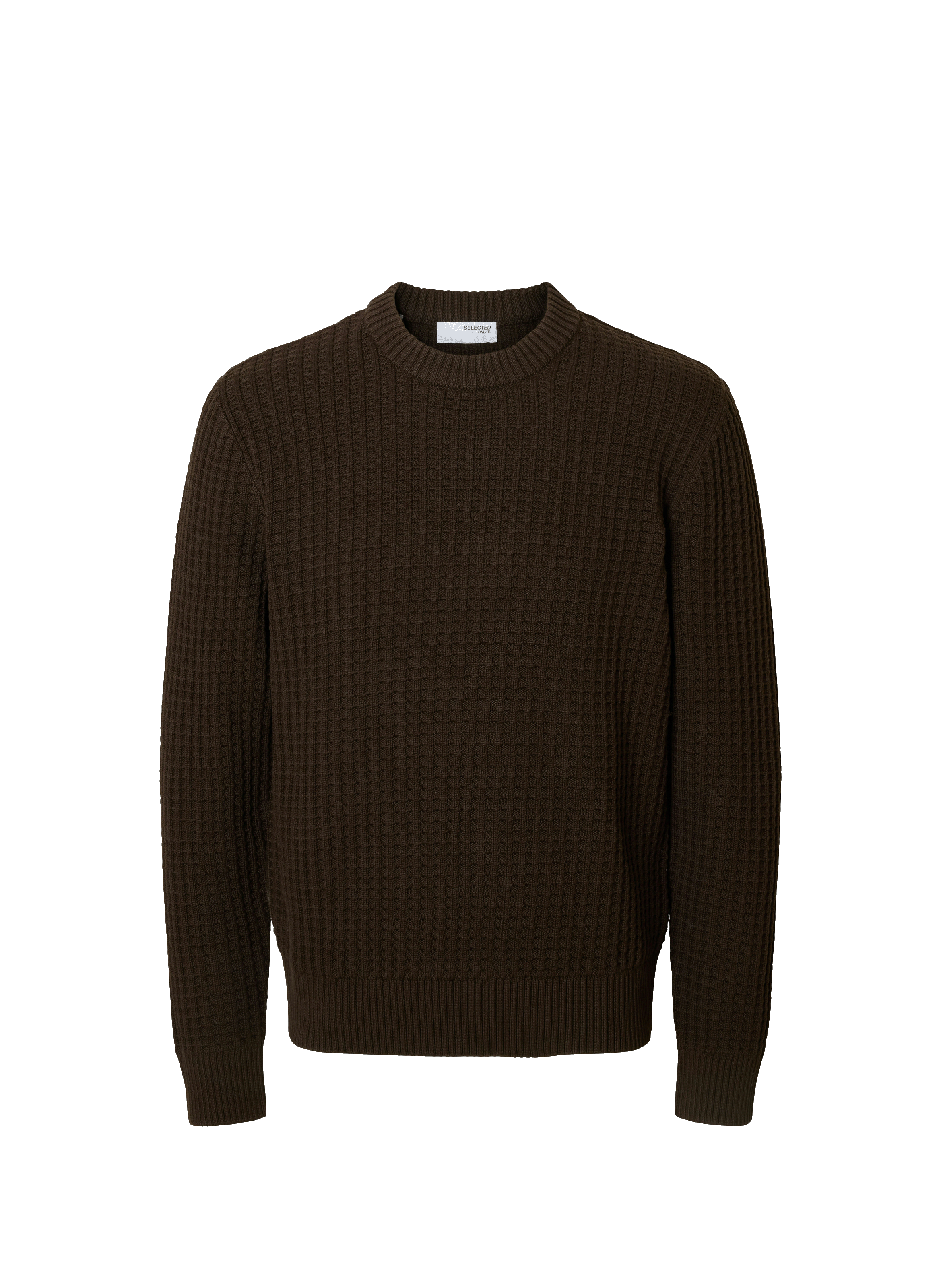 Pull col rond en coton SELECTED Marron