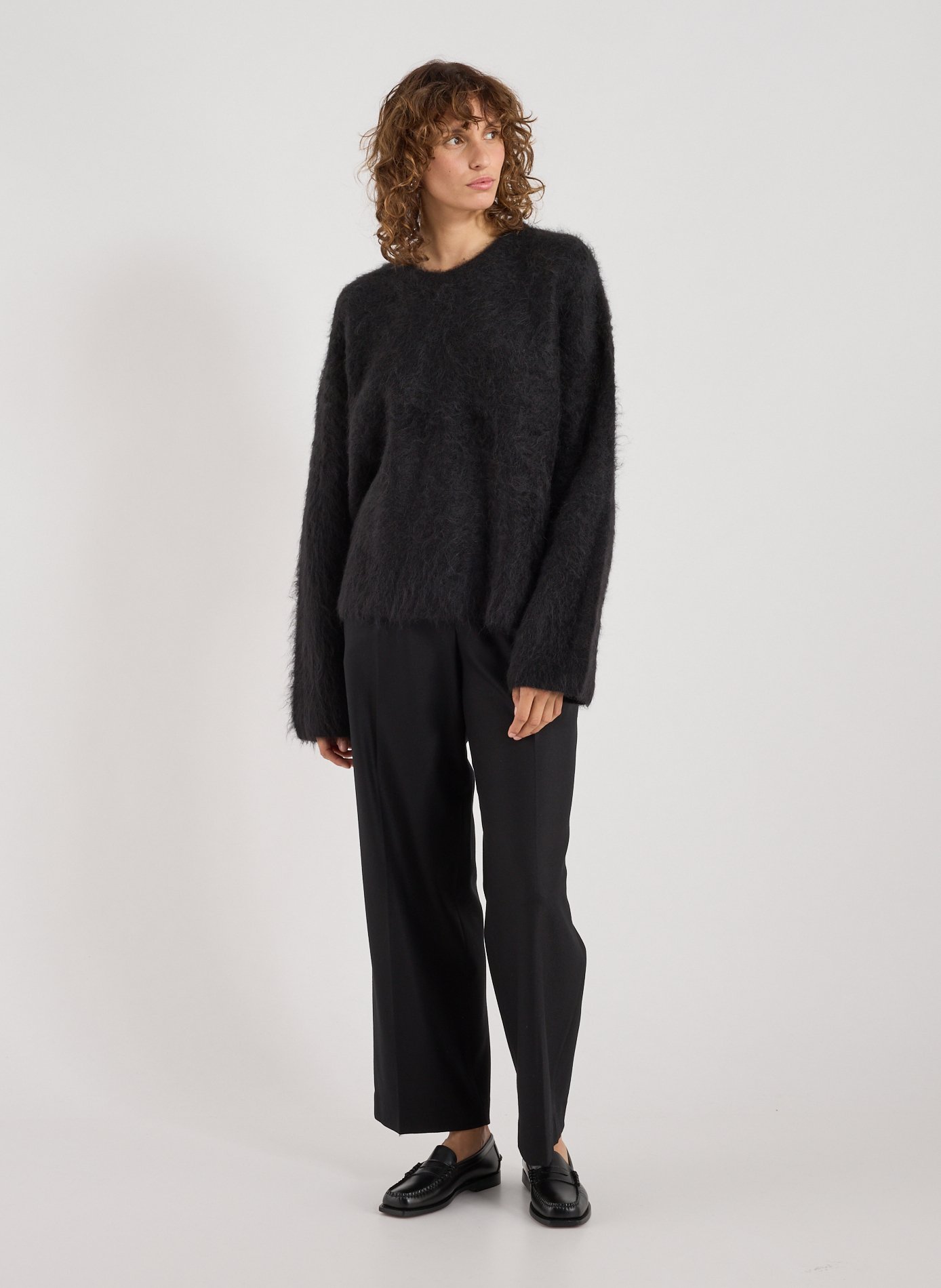Straight round-neck sweater in blended alpaca wool TOTEME Black