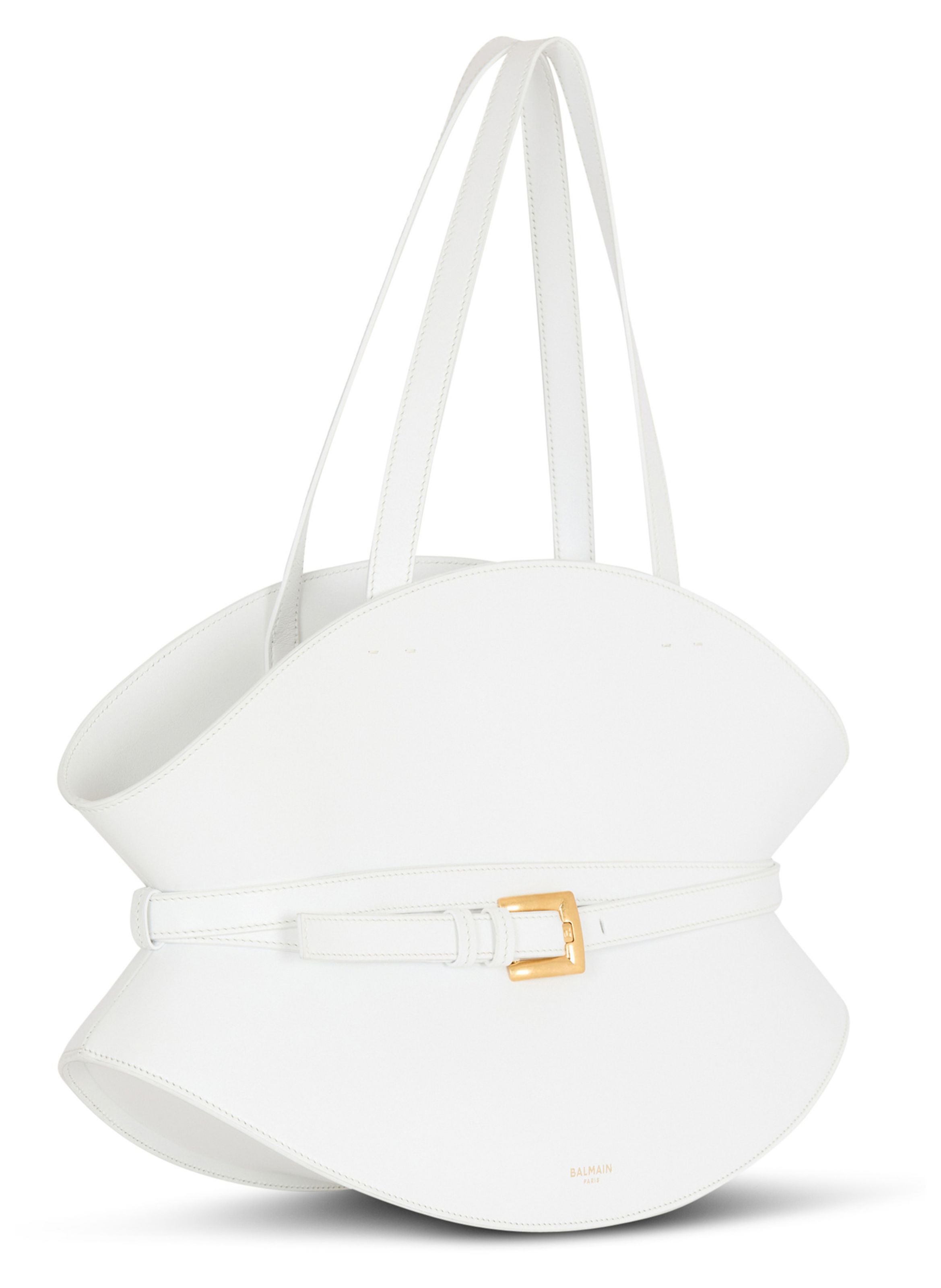 Sac shuffle medium en cuir de veau BALMAIN Blanc