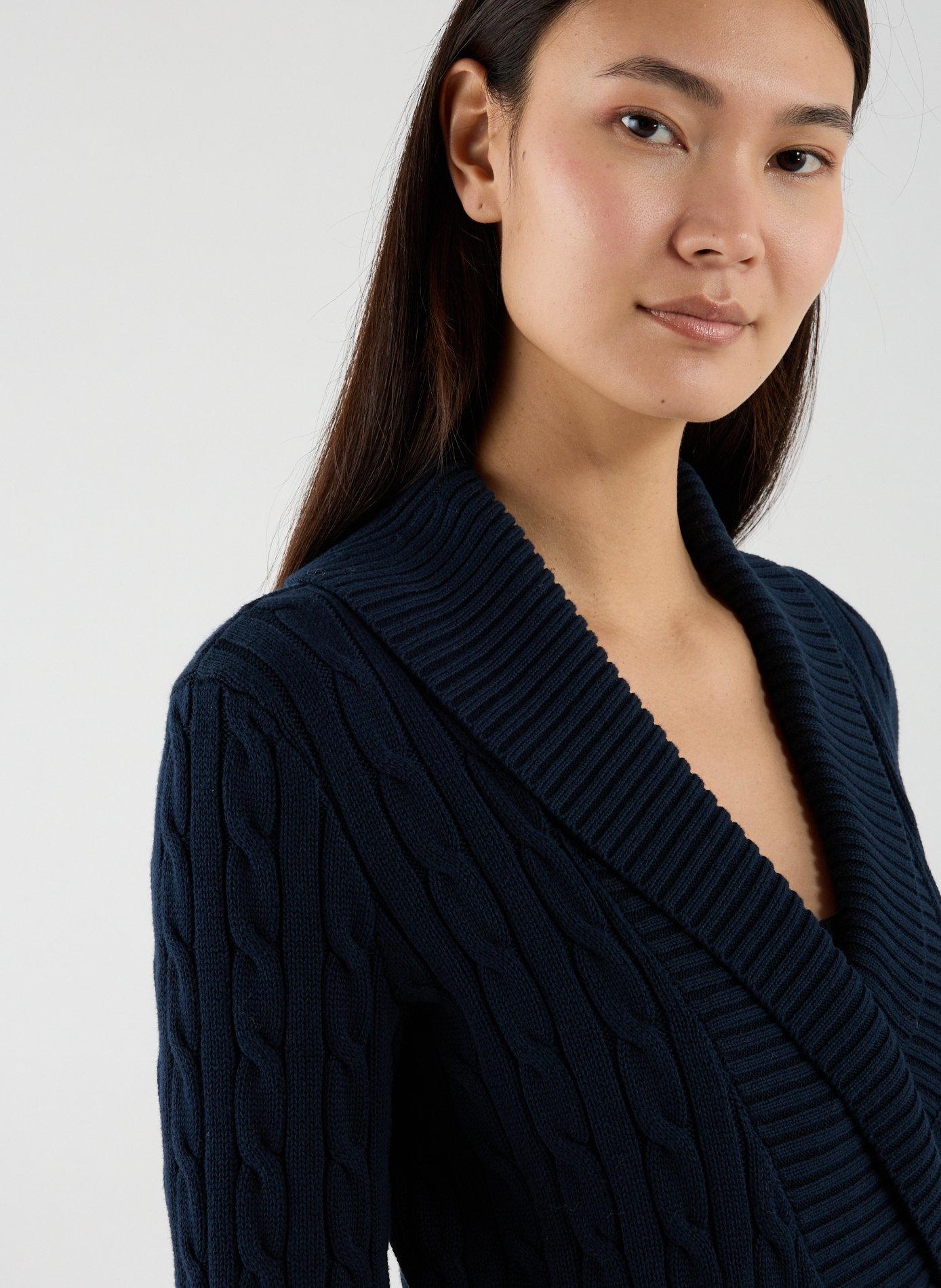 Cotton twisted knit sweater with belt. LAUREN Blue