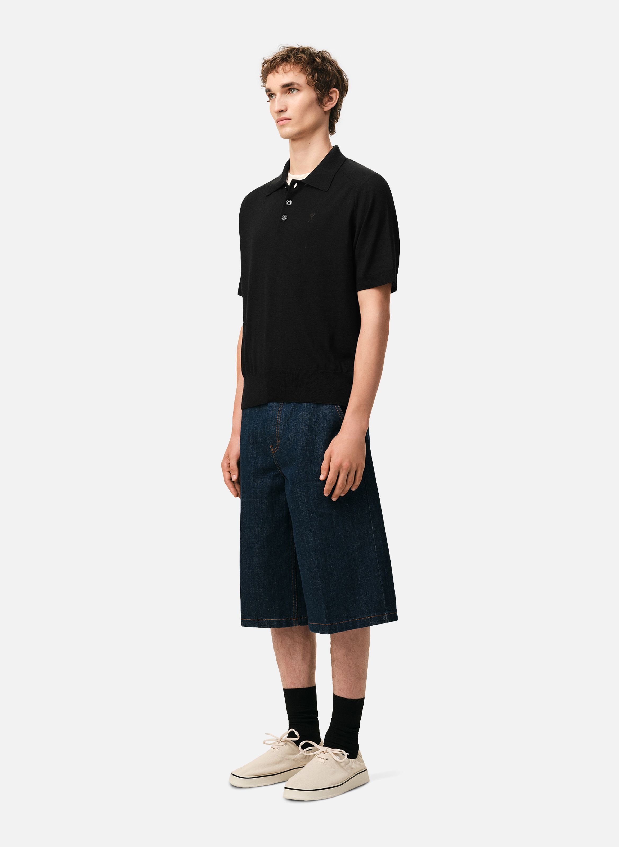 Polo manches courtes ami de coeur en laine AMI PARIS Noir