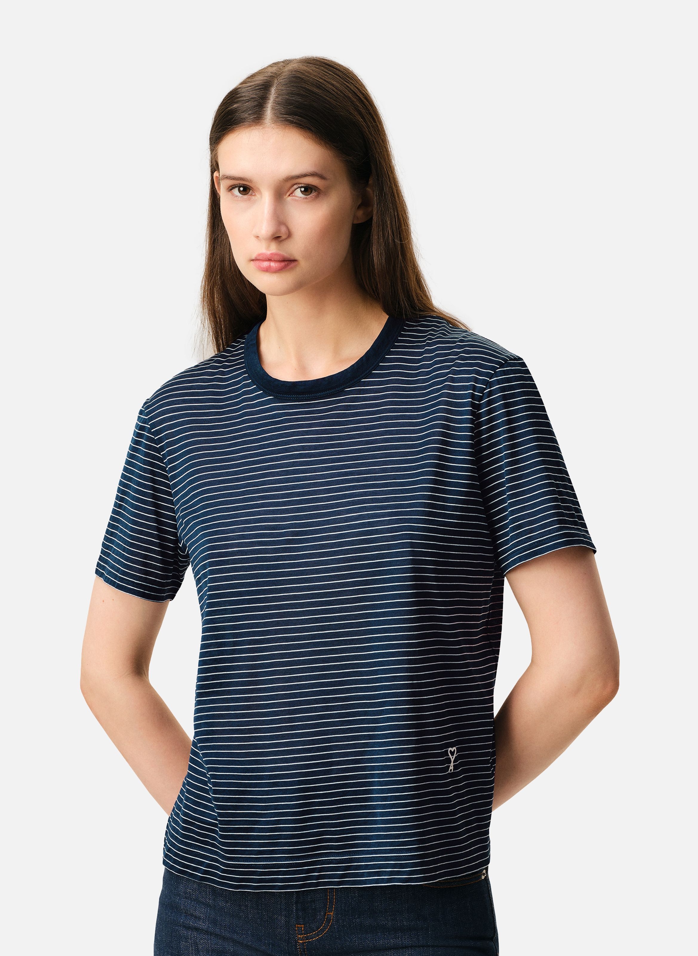 T-shirt rayé ami de coeur en coton BleuAMI PARIS