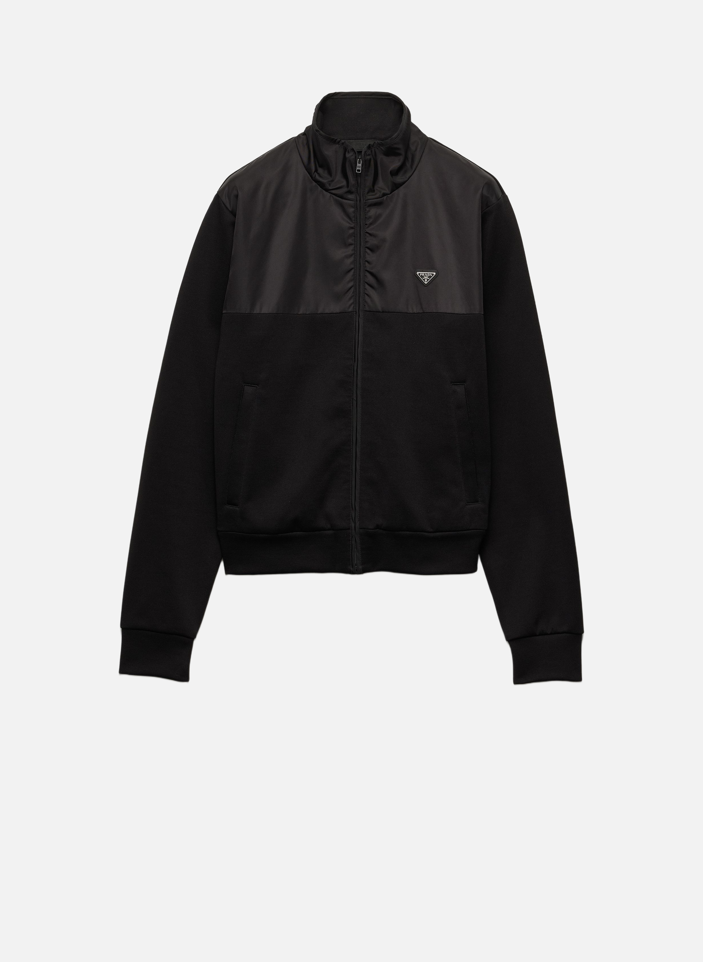 Veste zippée en molleton de coton avec des détails PRADA Noir