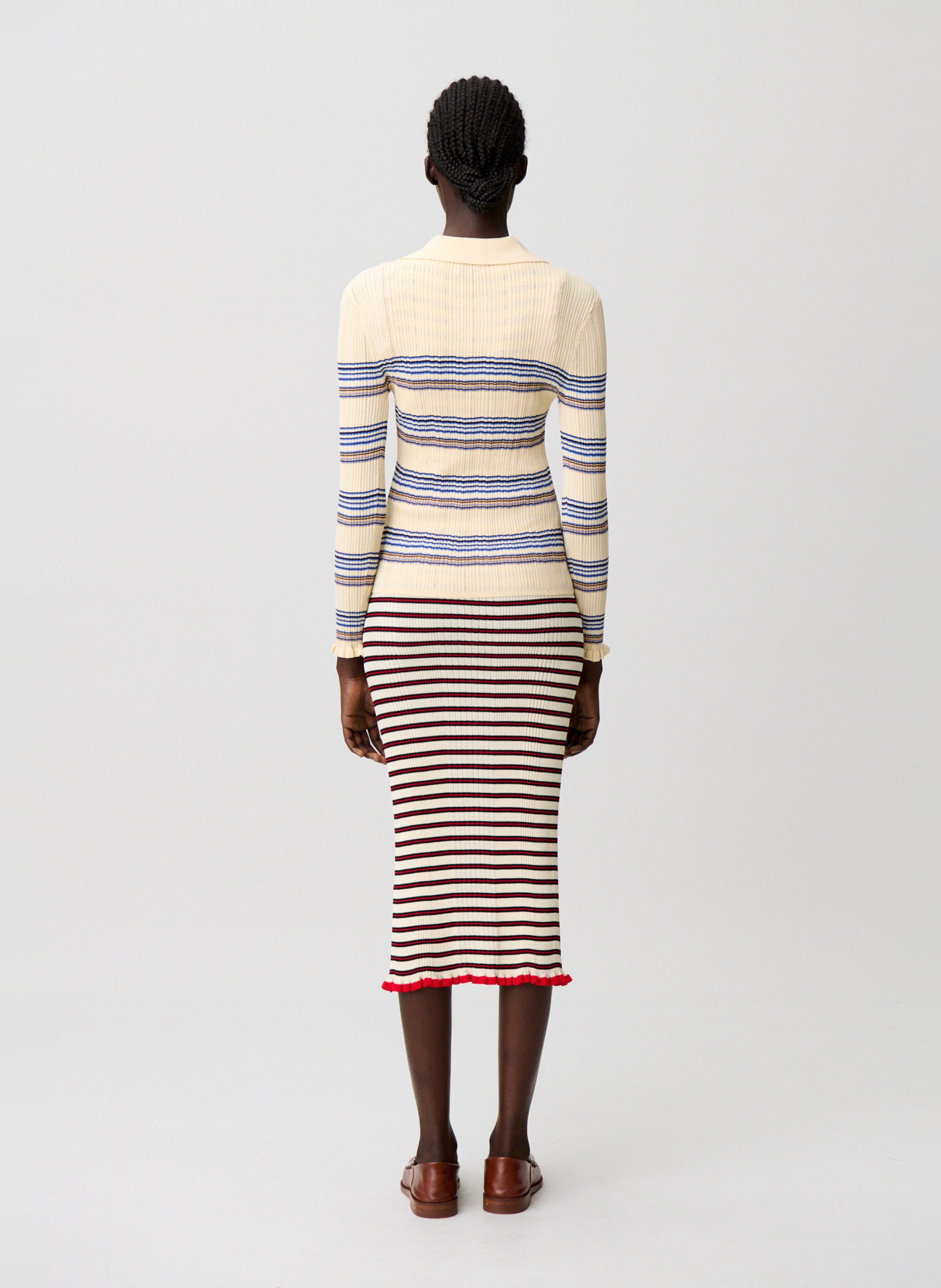 Top droit col polo en maille rayée CLAUDIE PIERLOT Multicolore