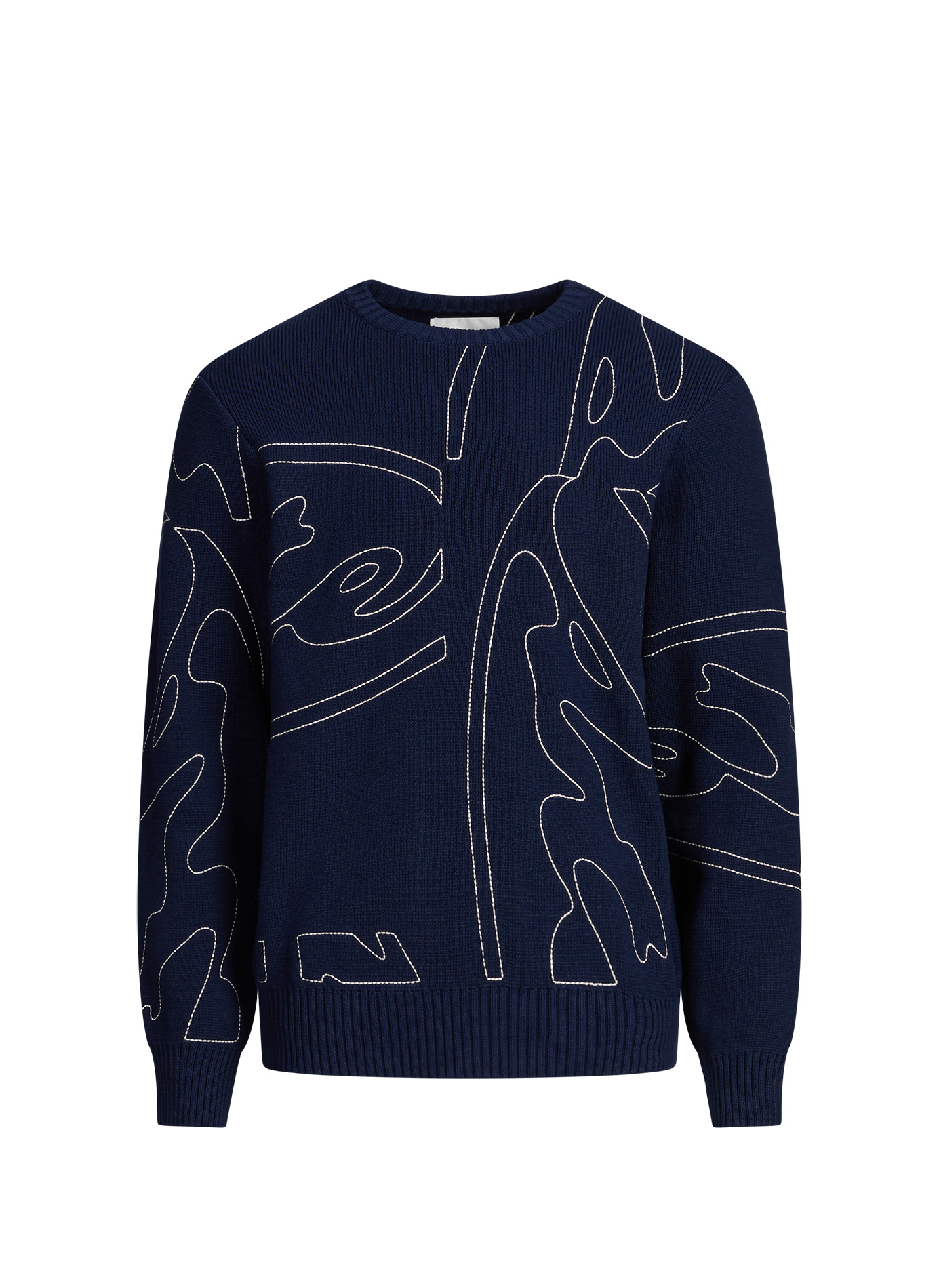 Ribbed round neck cotton sweater  Navy