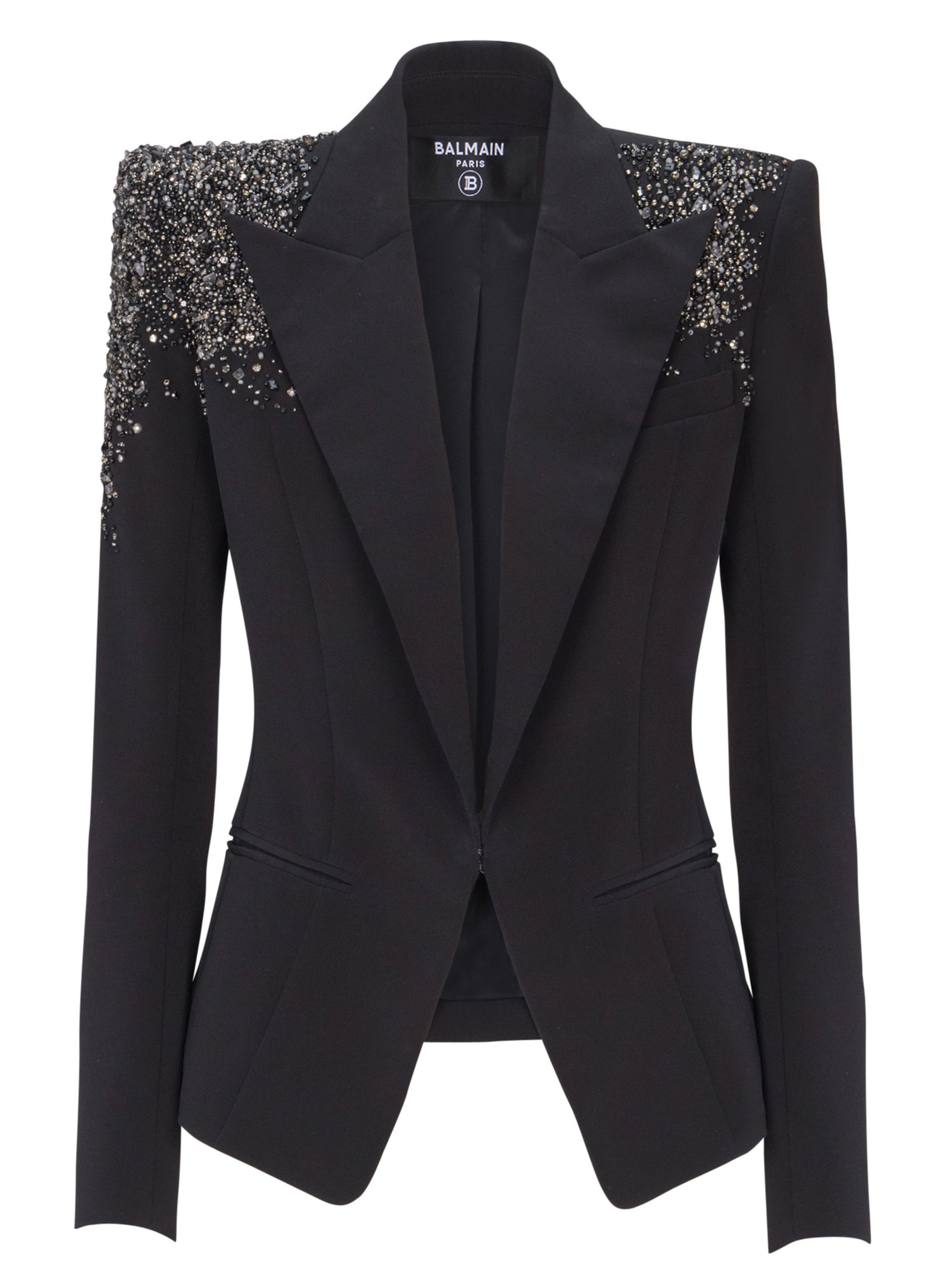 Veste en crêpe brodé « amethyst » BALMAIN Noir