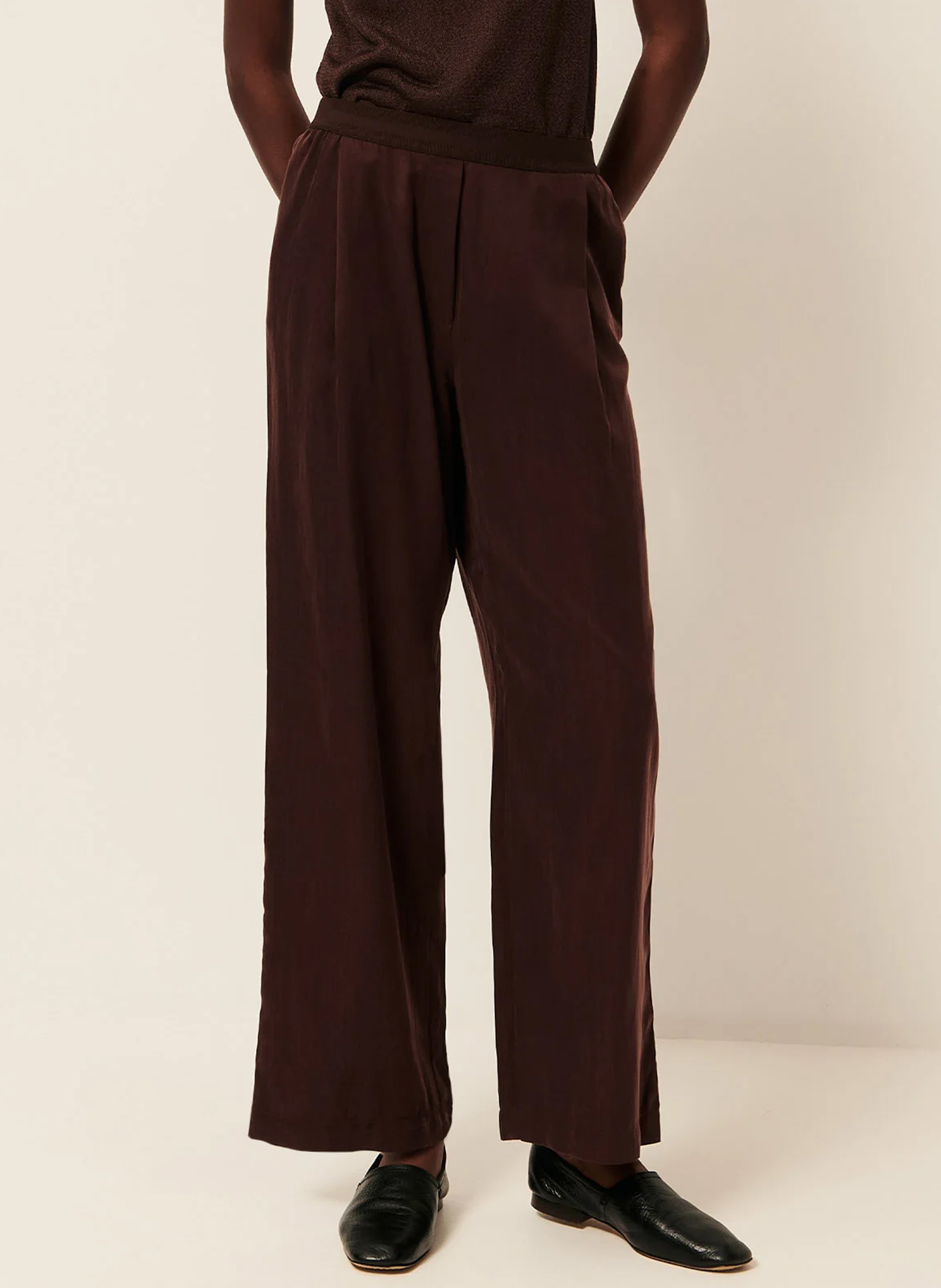Pantalon élastiqué droit à rayures ginza p SESSUN Marron