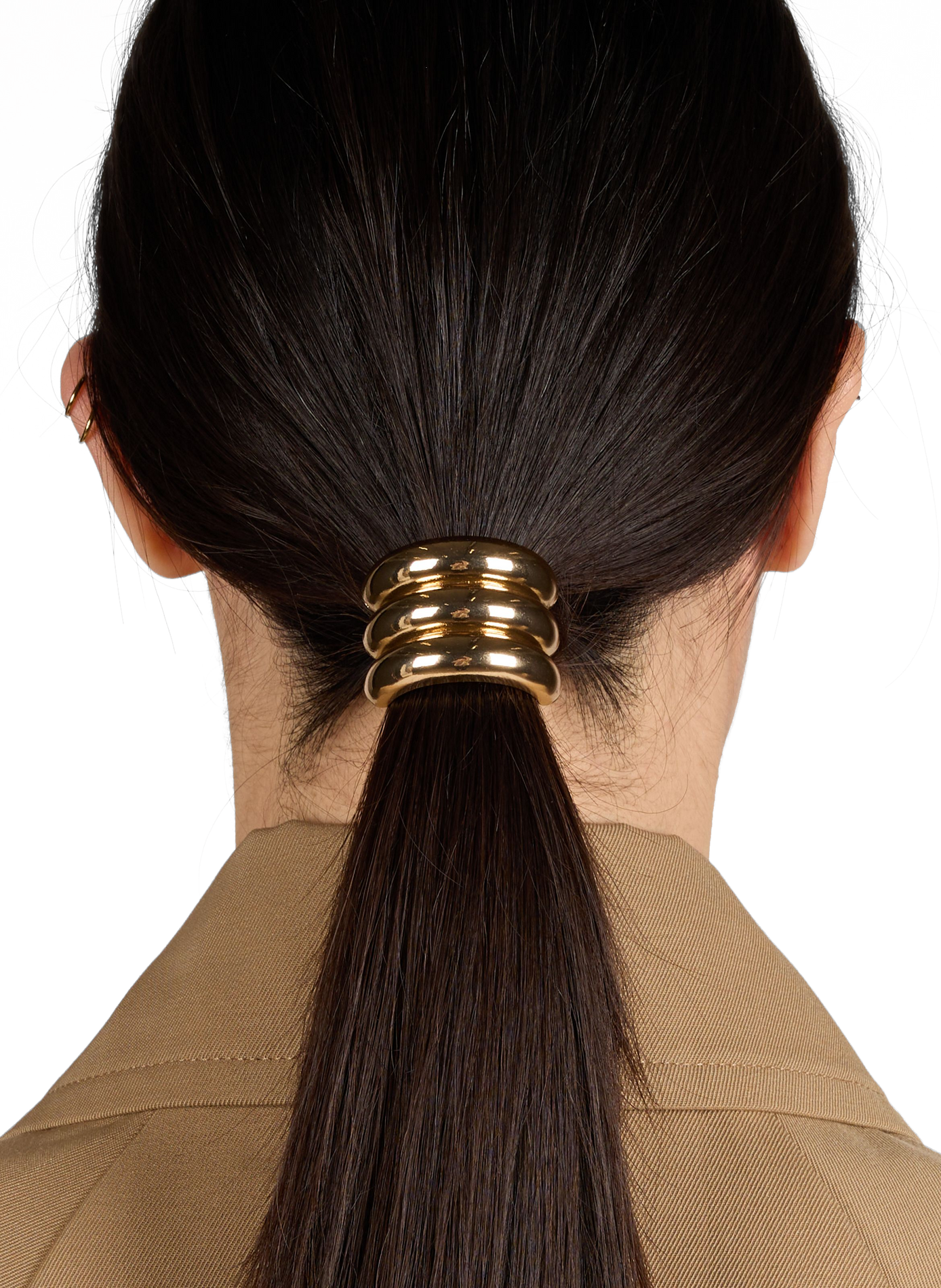 Elastic hair tie with triple half metal ring AU PRINTEMPS PARIS Golden