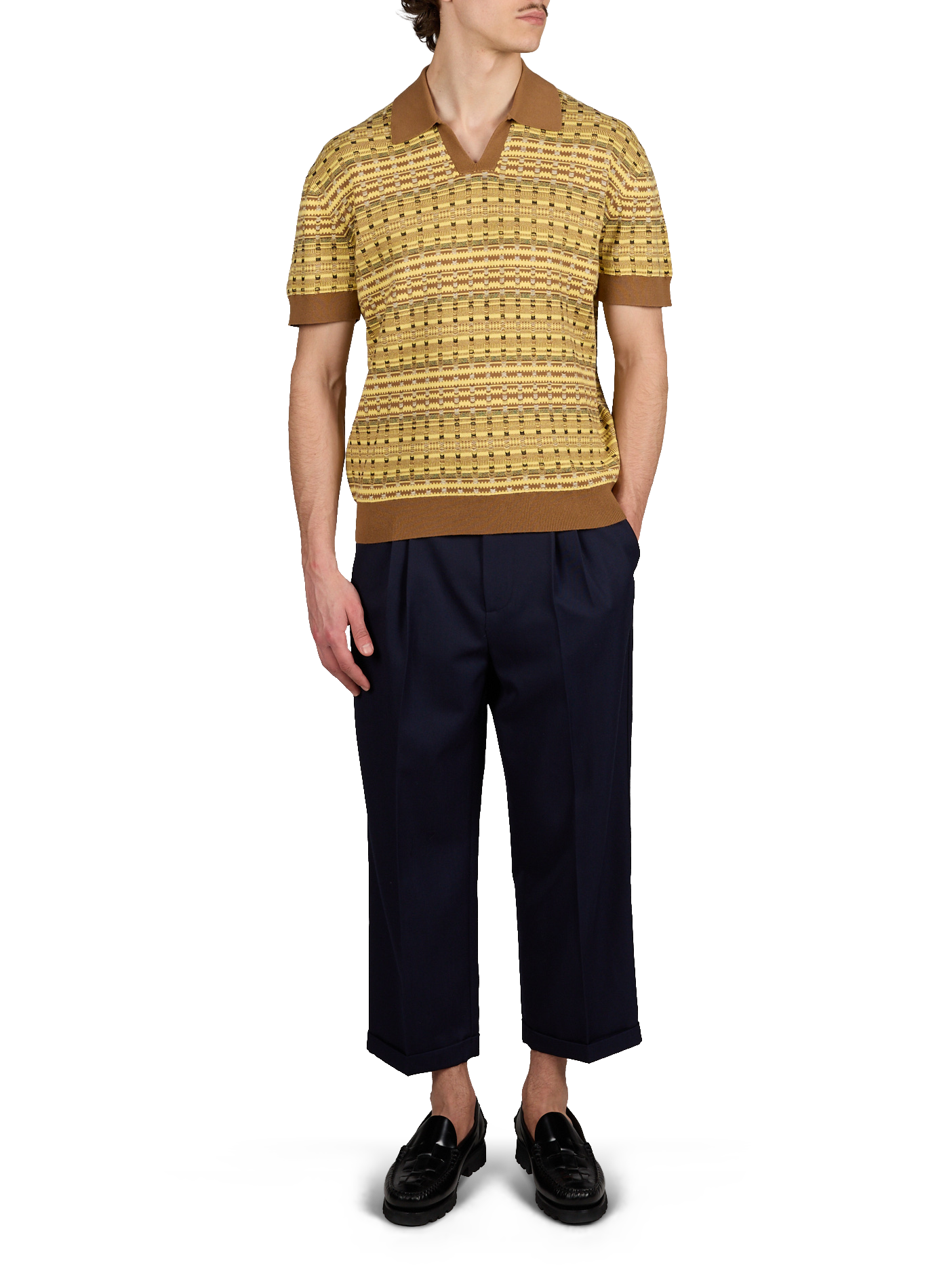 Short-sleeved patterned cotton polo DROLE DE MONSIEUR Yellow