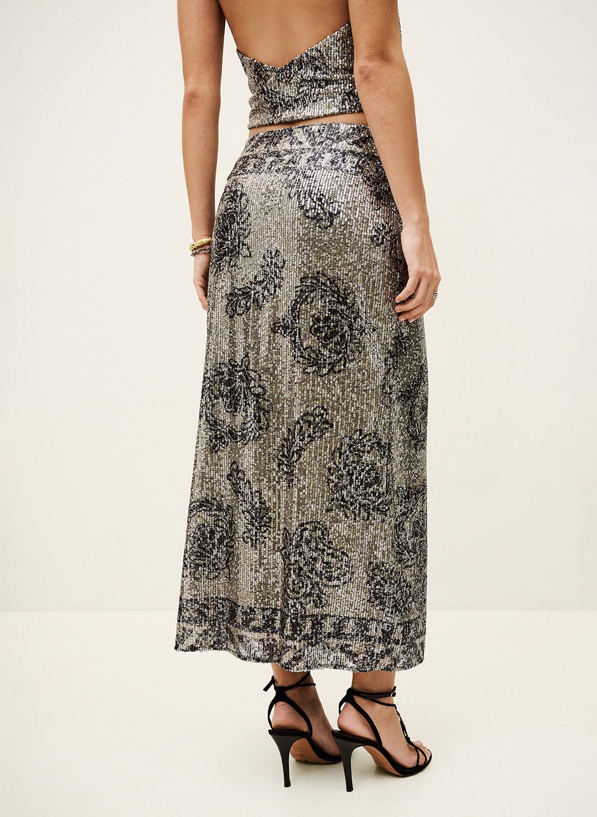 Jupe longue portefeuille à motif sequins silvia BA&SH Noir