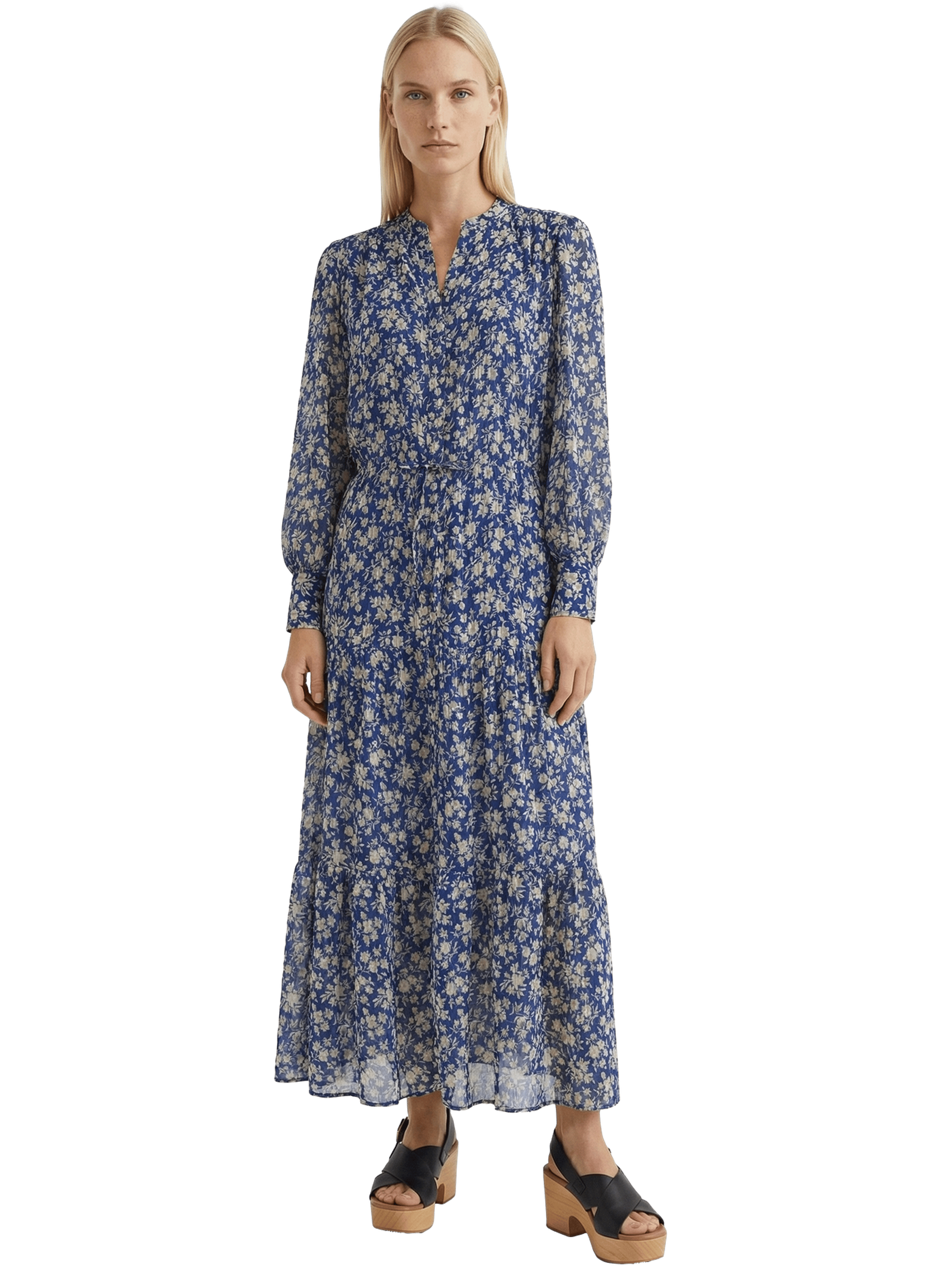 Robe longue cintrée à fleurs - ruvia GERARD DAREL Bleu